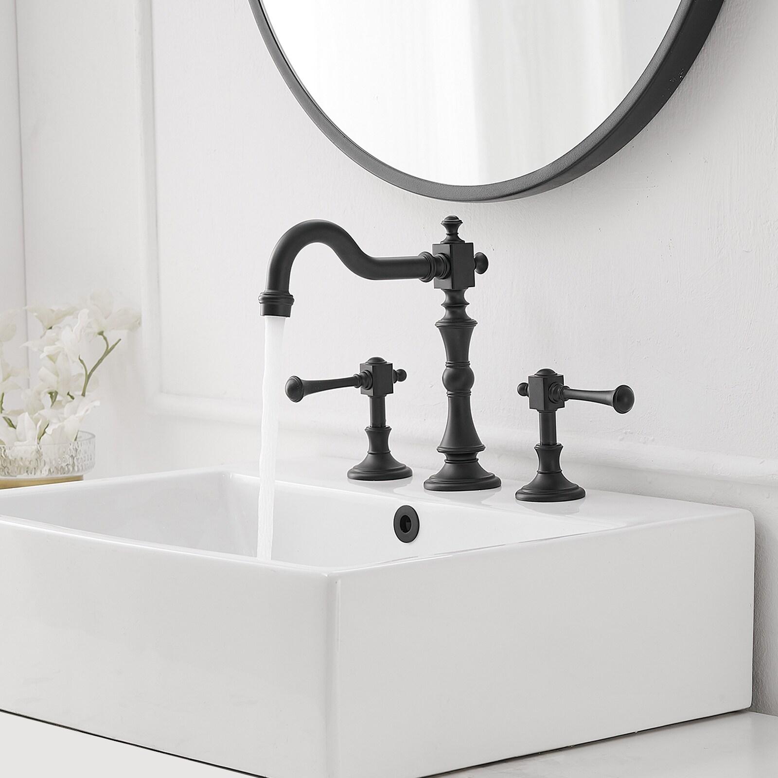 BWE 8 in. Widespread Double Handle 3 Hole Bathroom Faucet Water-Saving With Metal Drain