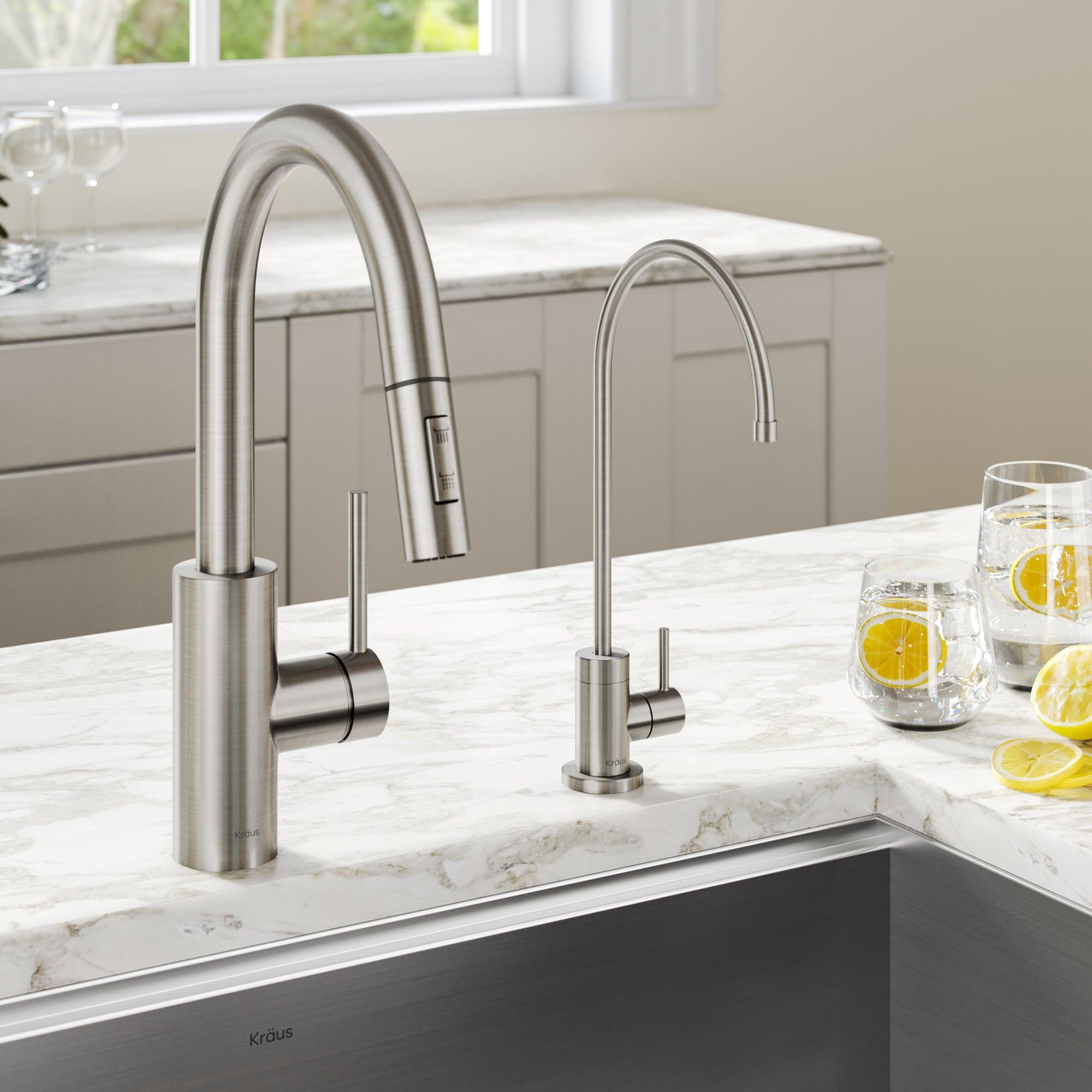 KRAUS Oletto Pull-Down Kitchen Faucet and Purita Water Filter Faucet Combo