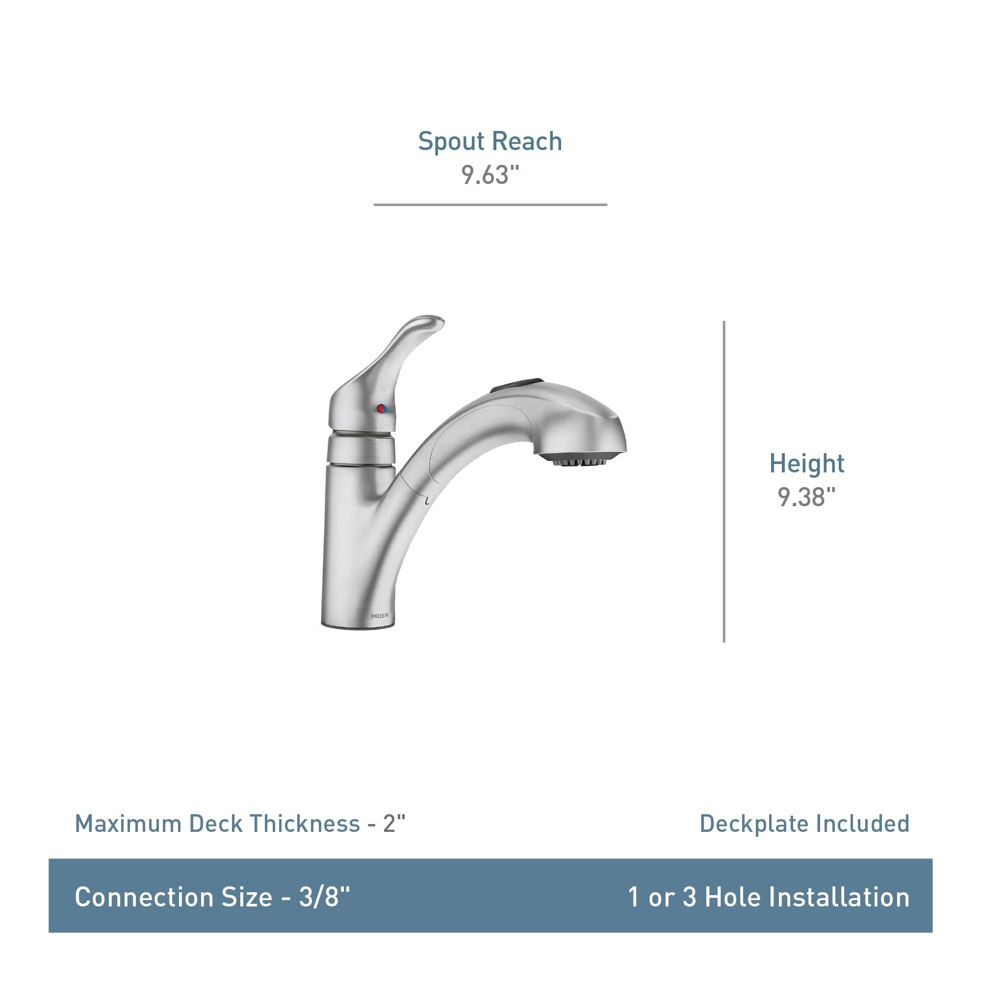 MOEN Renzo Spot Resist Stainless 9 in. H Pull Out Sprayer Kitchen Faucet with 360° Spout Swivel and PowerClean