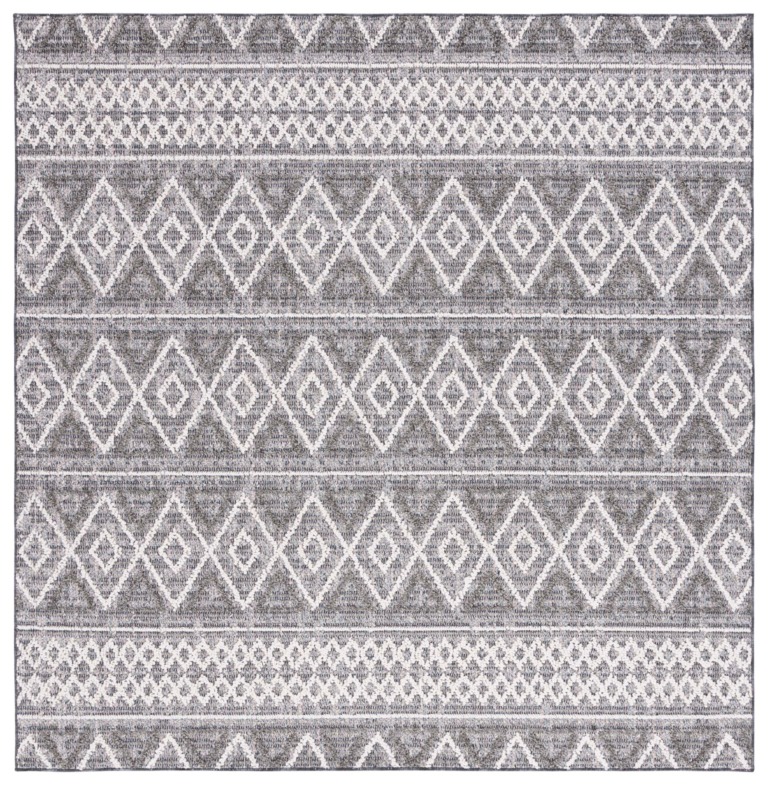 SAFAVIEH Global Christabella Southwestern Indoor/Outdoor Area Rug, Grey/Ivory, 6'7" x 6'7" Square