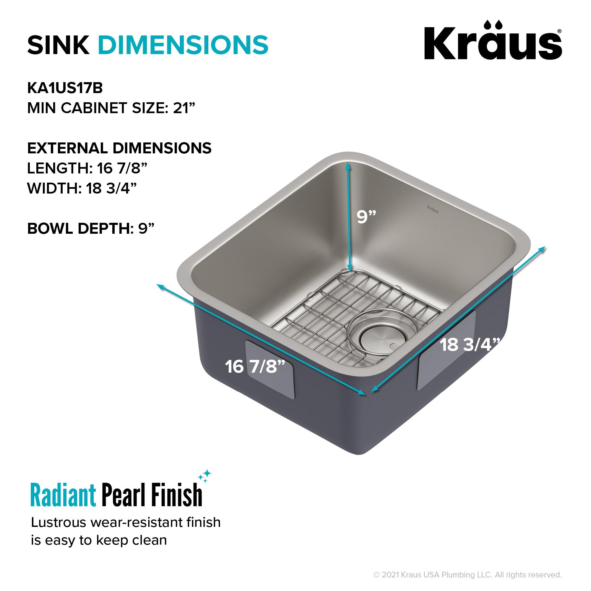 Dex™️ Series KRAUS 17" L Undermount 16 Gauge Stainless Steel Single Bowl Kitchen Sink