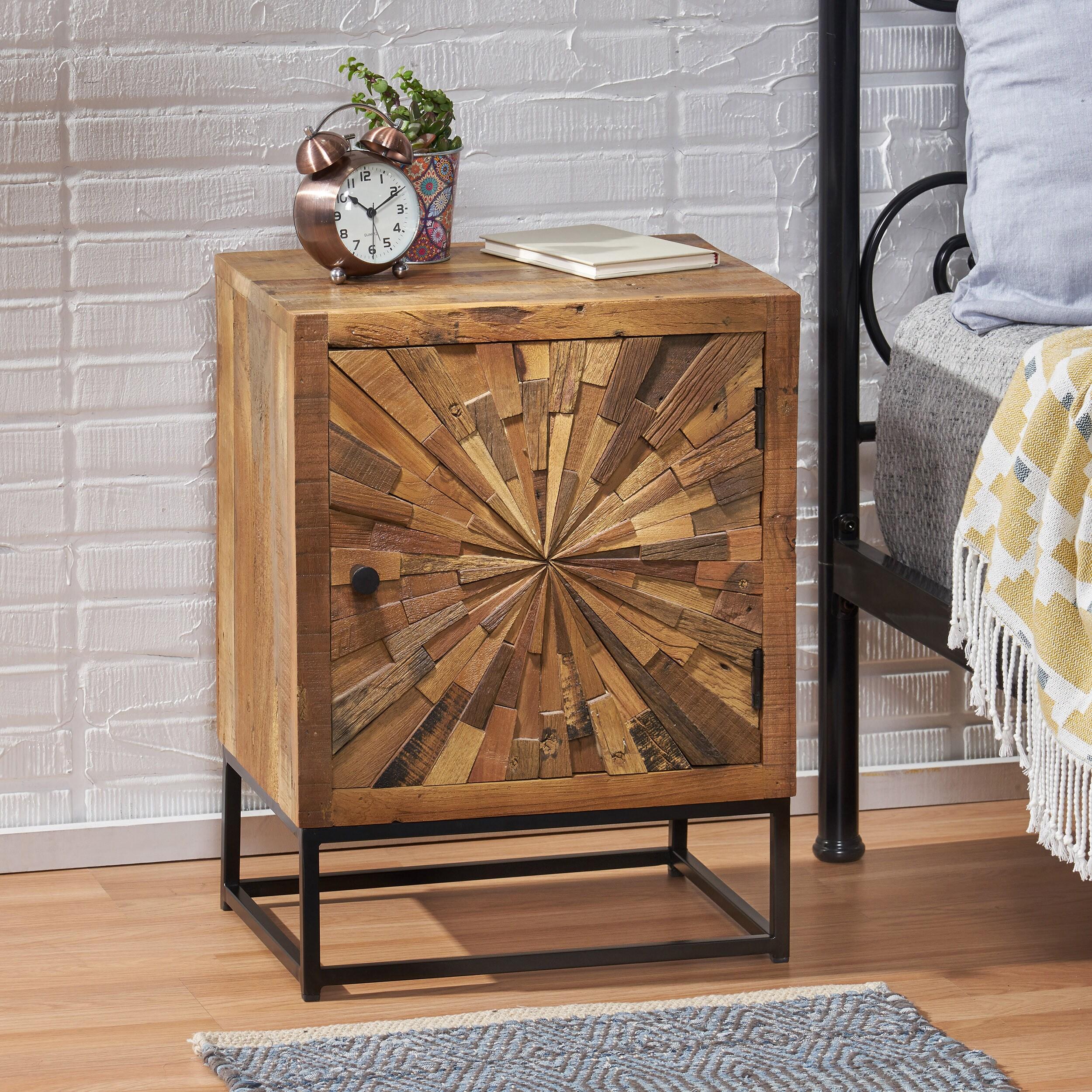 GDF Studio Temur Boho Wooden Night Stand, Natural