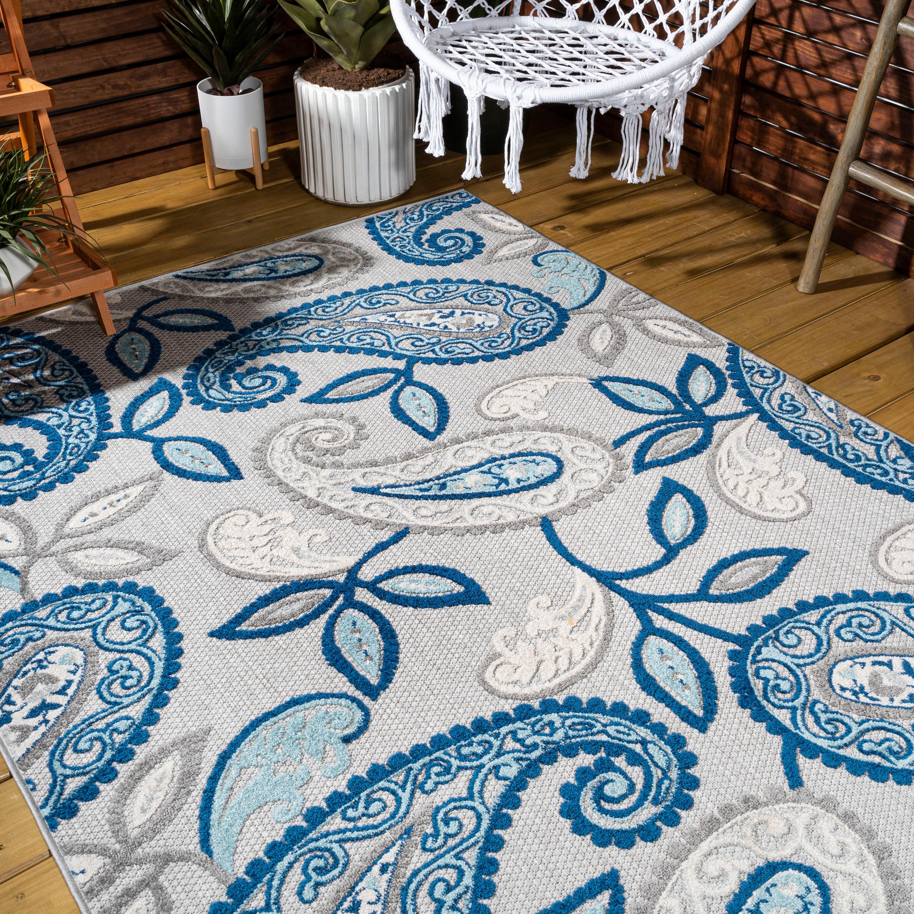5'x8' Julien Paisley High-Low Indoor/Outdoor Area Rug, Blue/Light Gray - JONATHAN Y