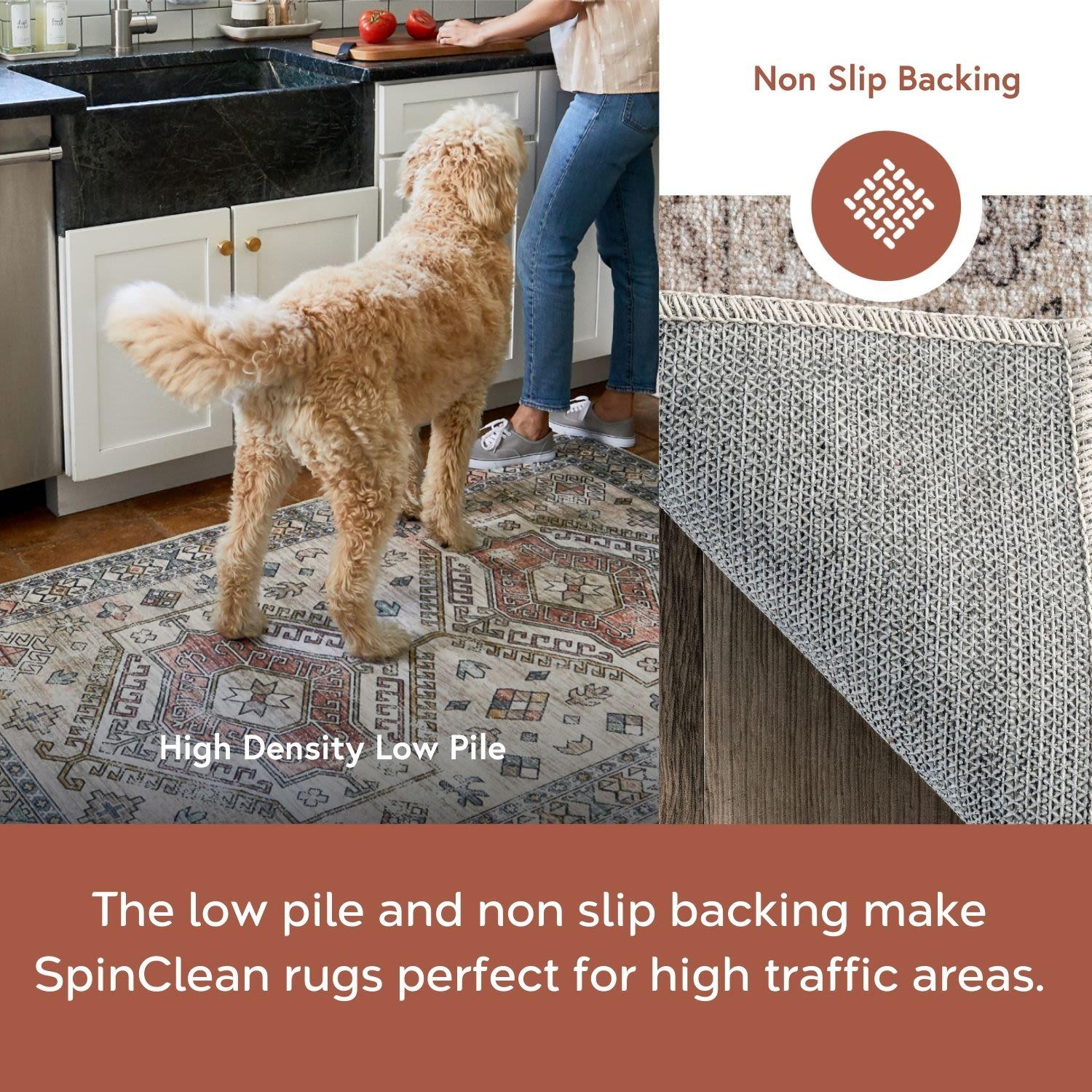 Gray Floral Synthetic Rectangular Washable Area Rug 4' x 6'