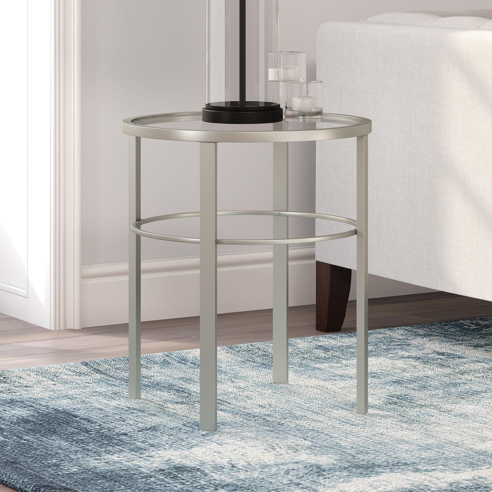 Evelyn&Zoe Gaia 20" Wide Round Side Table, Satin Nickel