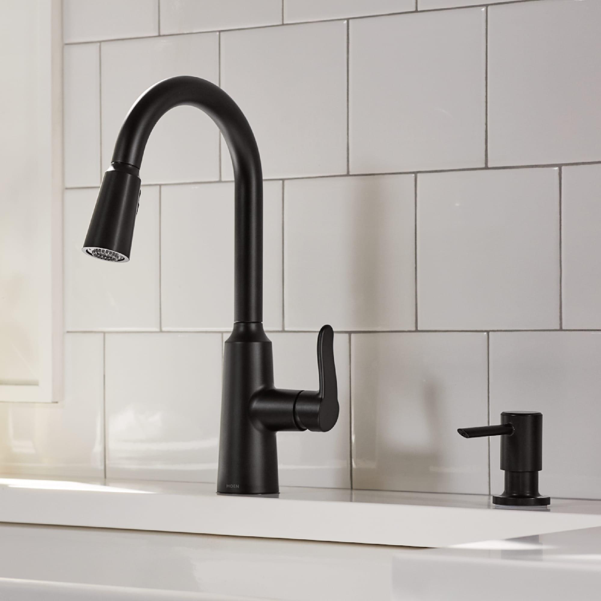 Matte Black High Arc Pull-Down Kitchen Faucet with Soap Dispenser