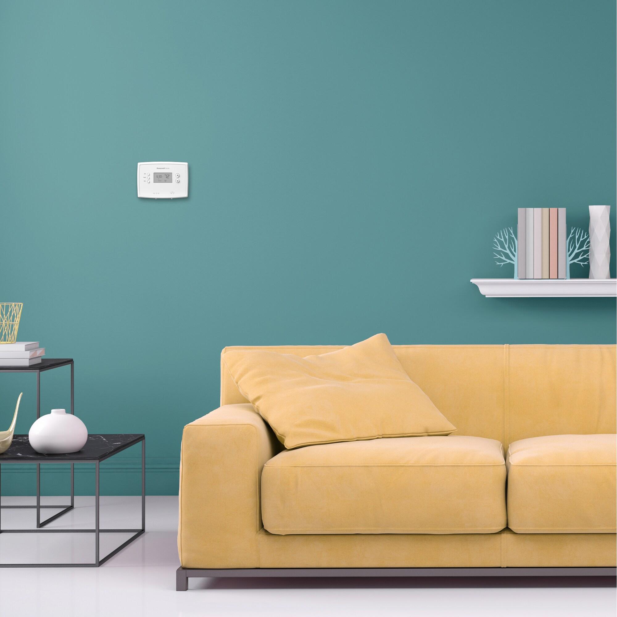 Honeywell Home 1-Week Programmable Thermostat: Digital, Audible Alert, White, Battery Operated