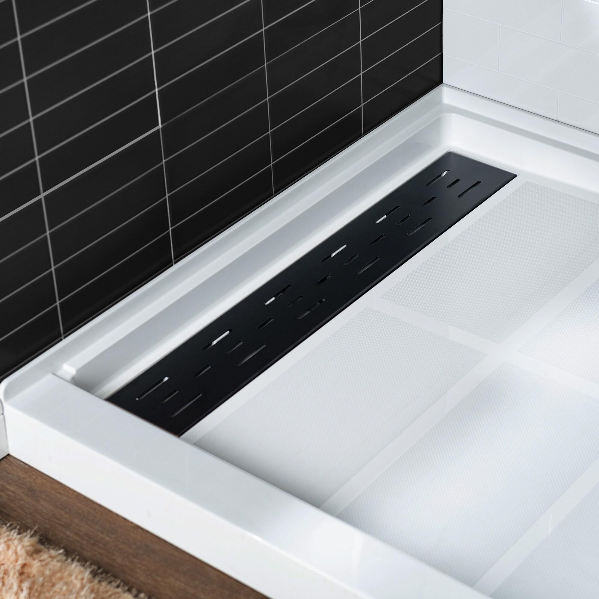 48" W x 36" Solid Surface Single Threshold Shower Pan Base with Drain Assembly & Drain Cover Included, Non-Slip