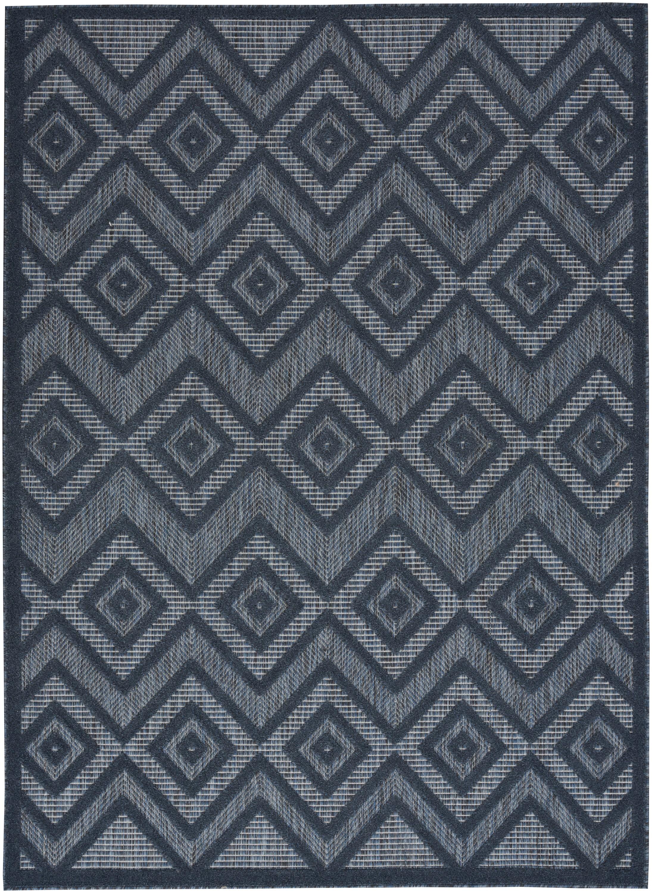 Foundry Select Versatile Diamond Navy Blue Indoor/Outdoor Area Rug