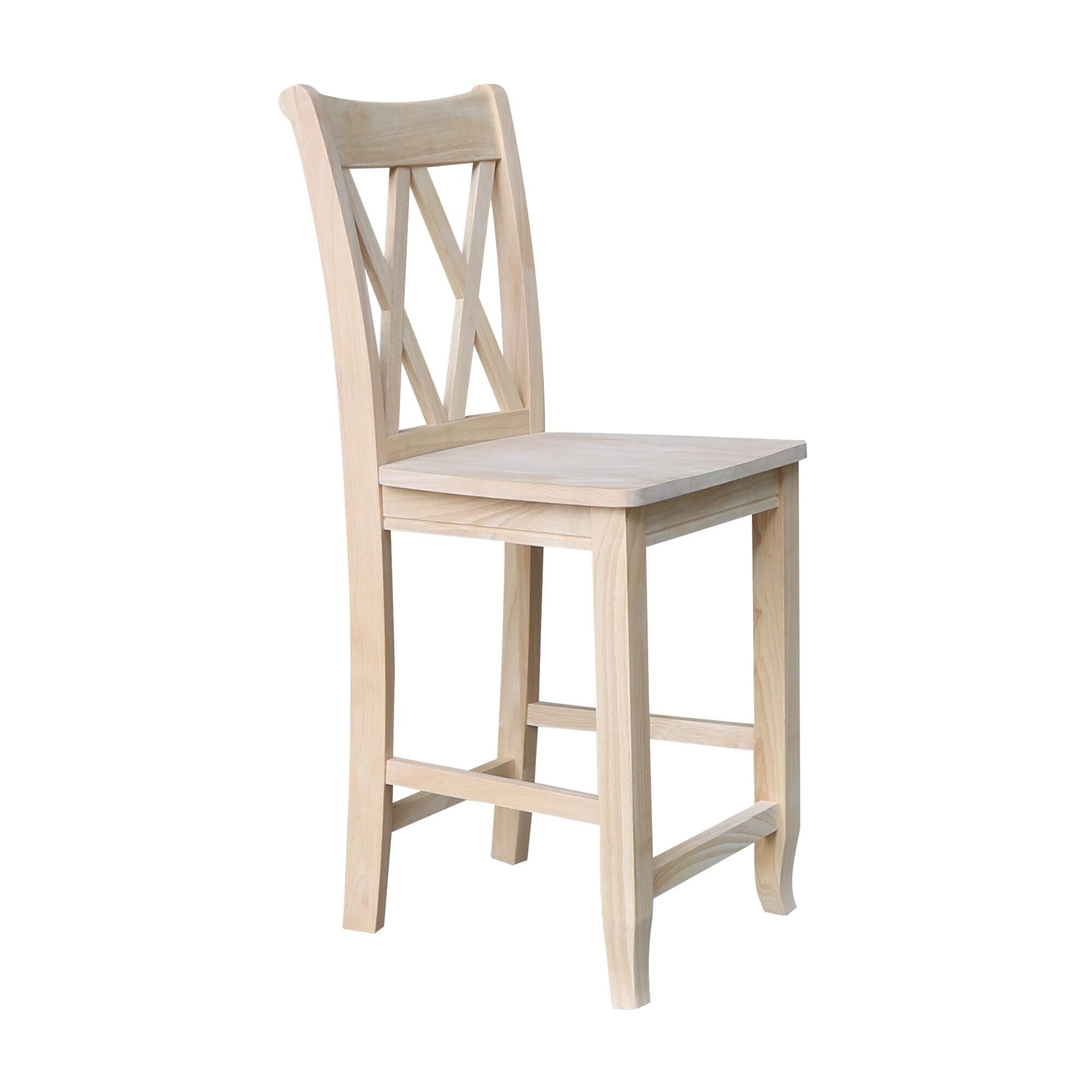 24" Double X Back Counter Height Barstool Unfinished - International Concepts: Solid Wood, Kitchen Island Seating