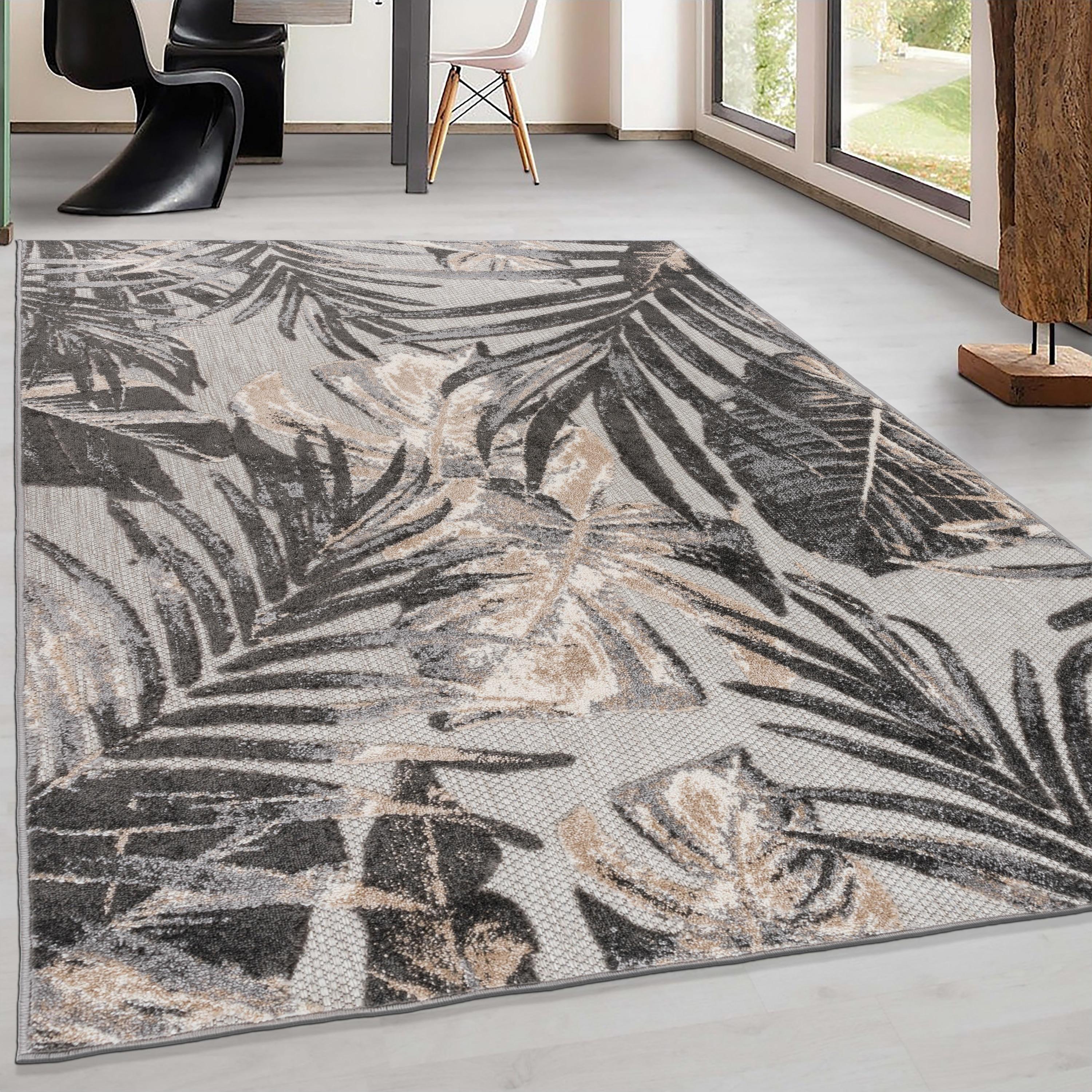 World Rug Gallery Floral Leaves Indoor/Outdoor Area Rug - Gray 7'10" x 10'