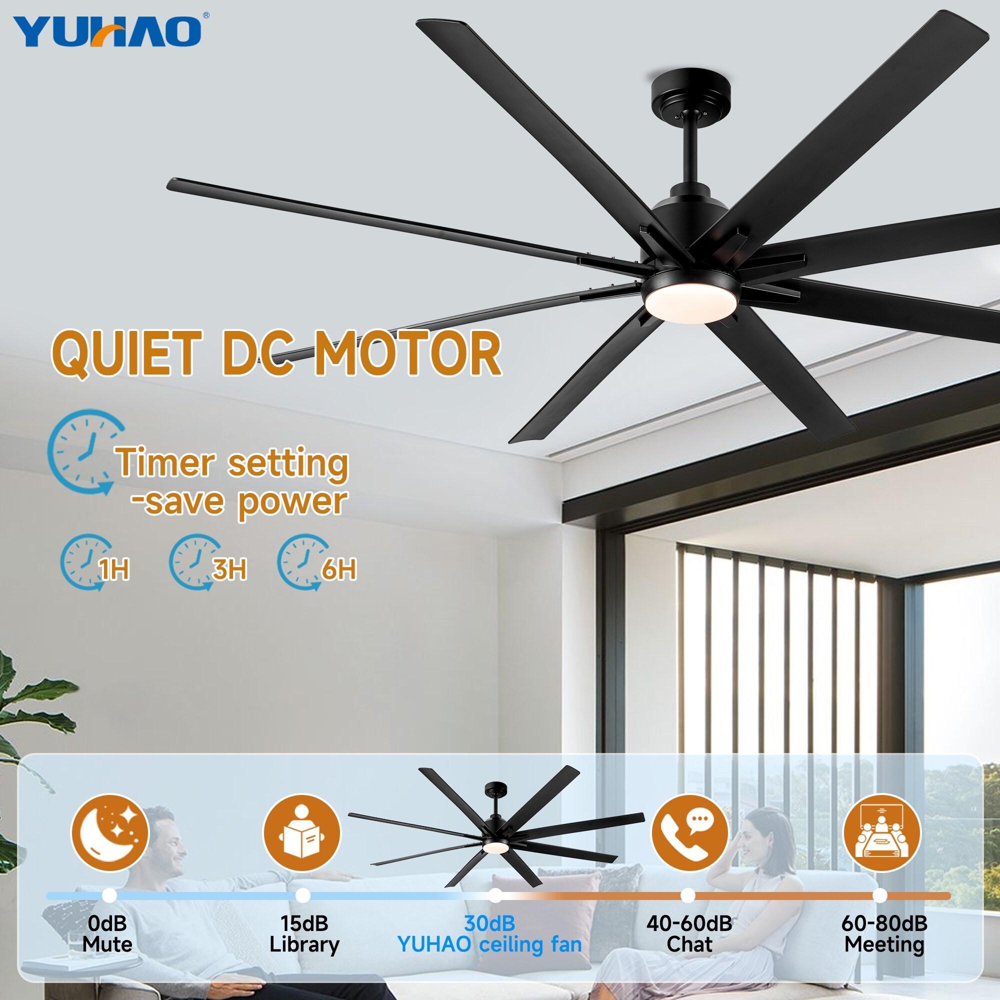 Wellspeed 72 in. Large Ceiling Fan with Integrated LED and 8 Blade, for Mordern Indoor/Outdoor, Black