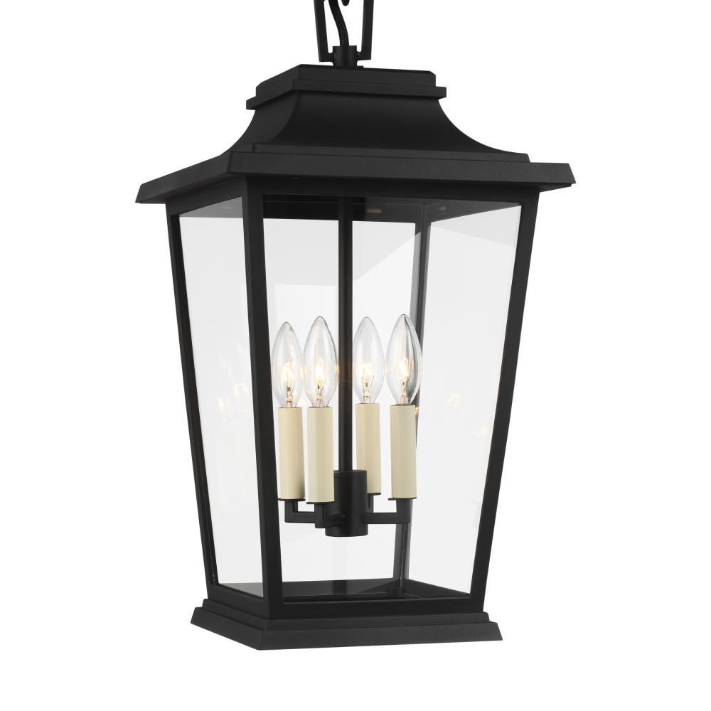 Warren Textured Black Clear Glass 4-Light Outdoor Pendant