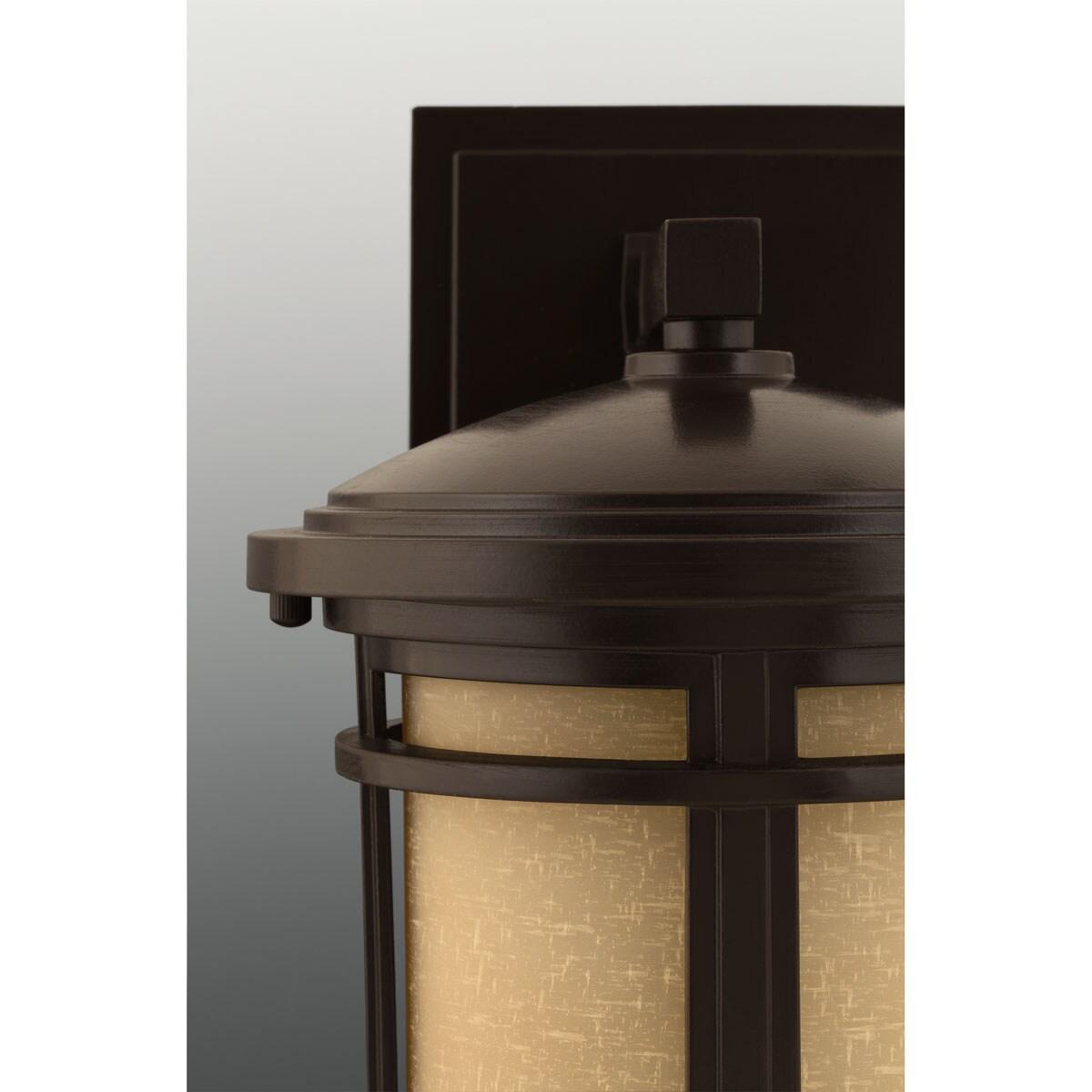 Progress Lighting Wish Collection 1-Light Small Wall Lantern in Antique Bronze with Etched Umber Linen Glass Shade