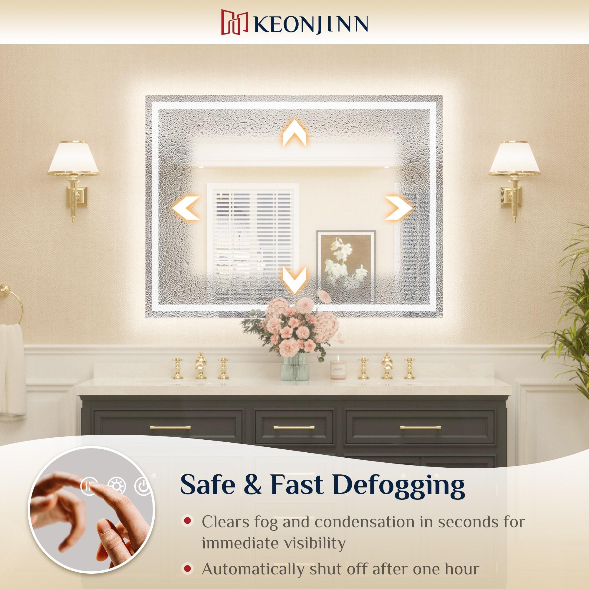 Keonjinn LED Bathroom Vanity Mirror, Front Light & Backlit, 3 Color Temperatures, Anti Fog, Double Lights Strips, 24"x32"