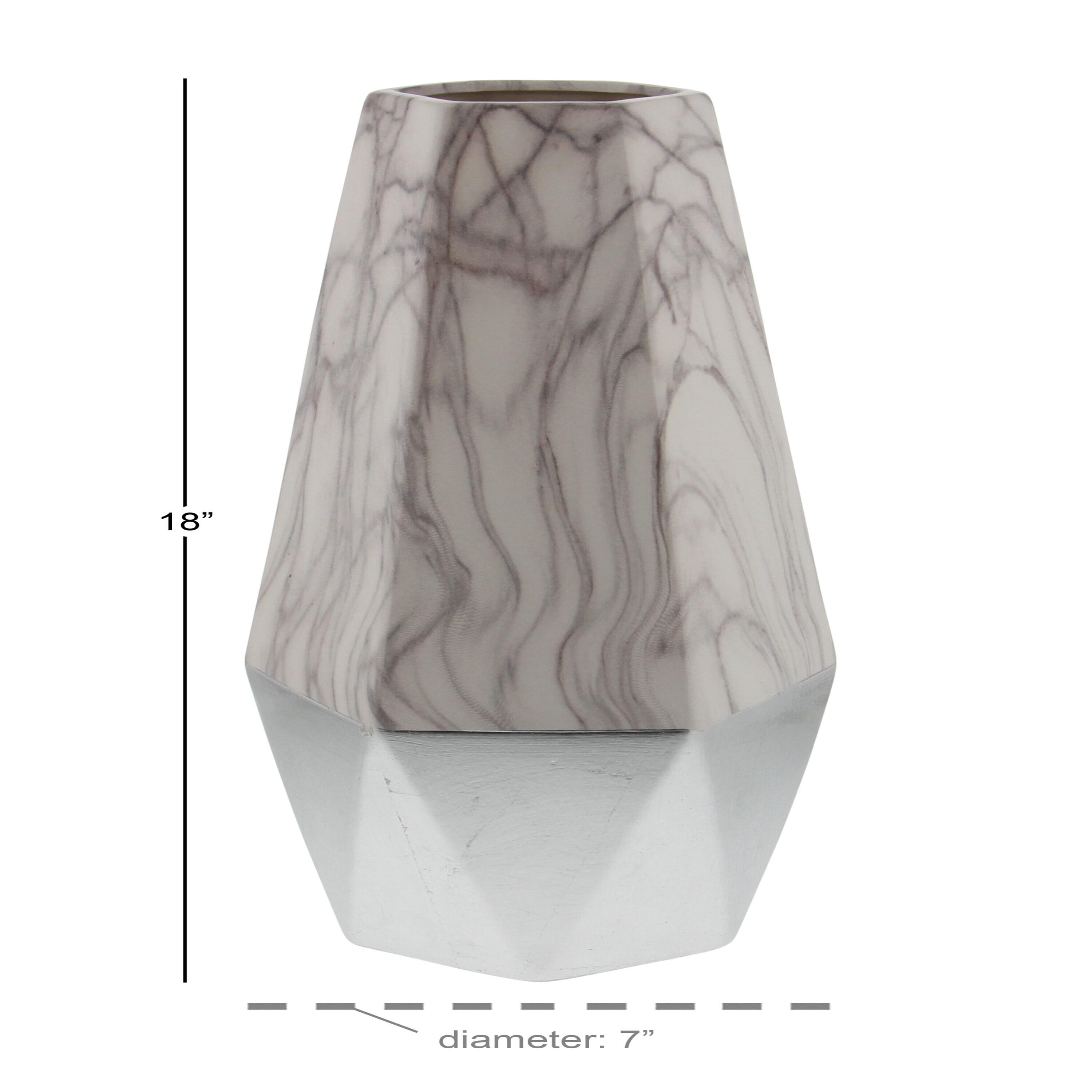 Leyt Ceramic Faux Marble Decorative Gray Vase with Silver Base