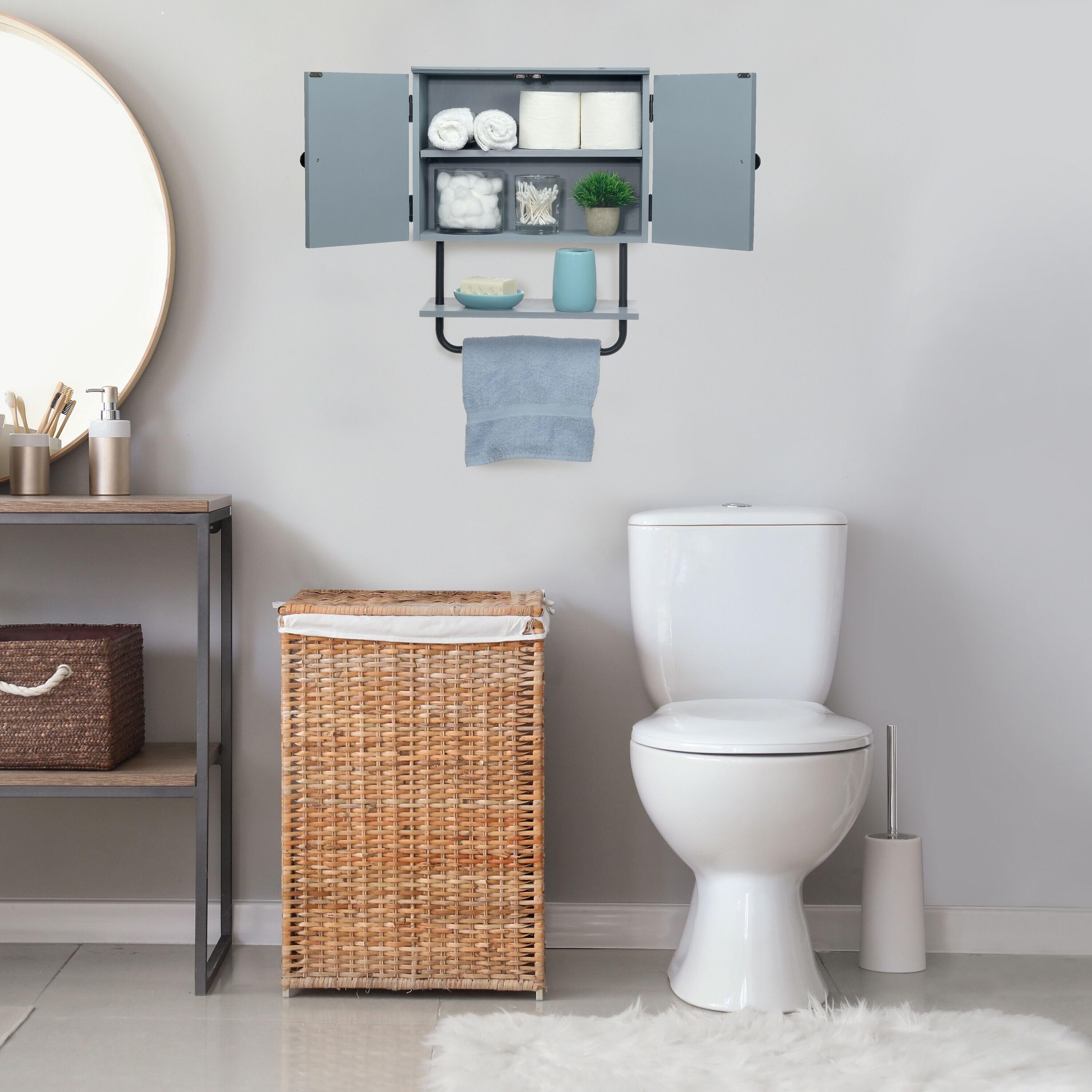 Excello Global Products Barndoor Bathroom Wall Cabinet, Space Saver Storage Cabinet Kitchen Medicine Cabinet with Adjustable Shelf and Towel Bar, Rustic Gray - EGP-HD-0355A