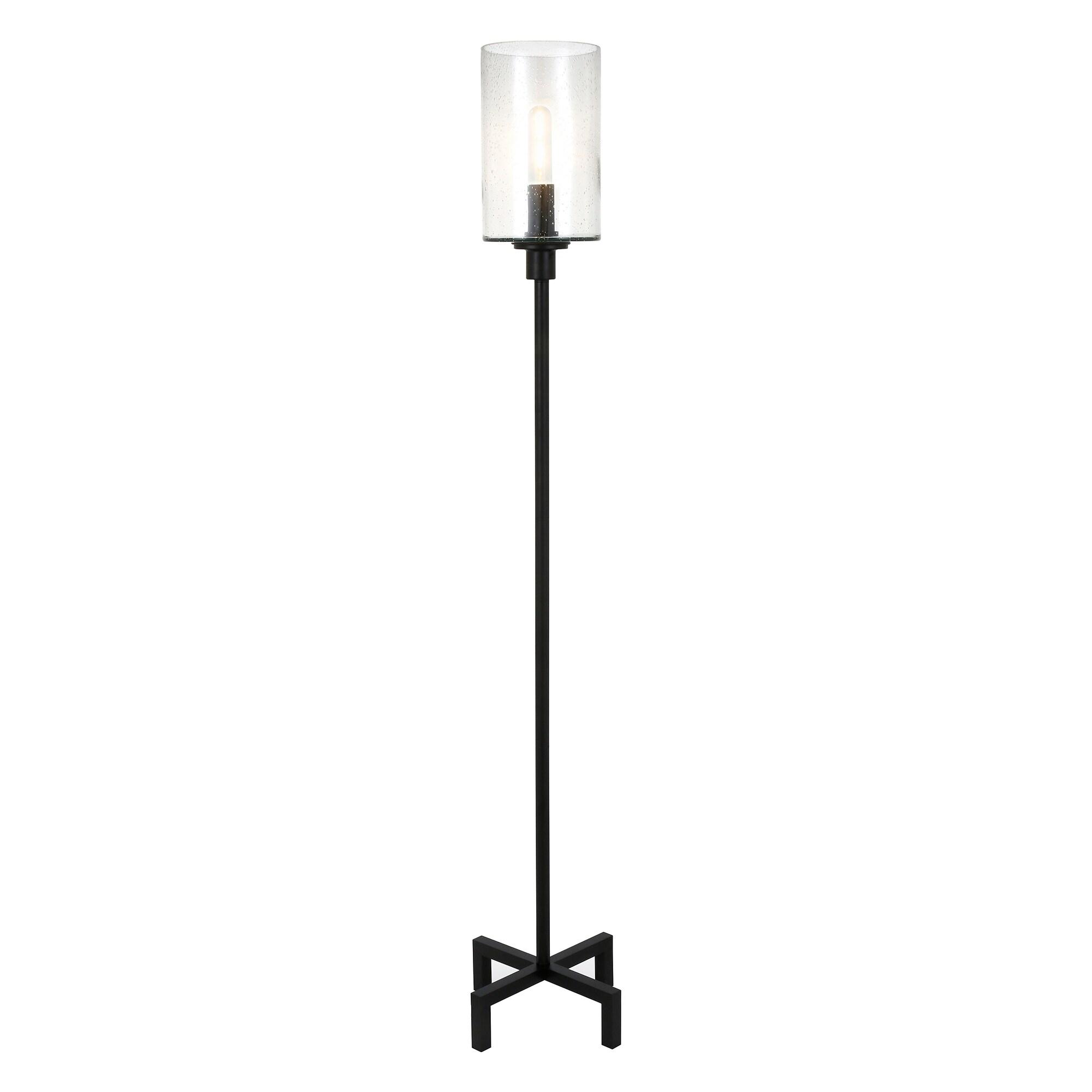 Evelyn&Zoe Industrial Metal Floor Lamp with Seeded Glass Shade