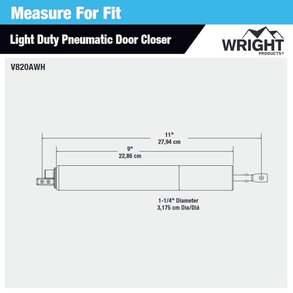 Wright V820AWH Grade 1, Size 4, White Aluminum Pneumatic Door Closer