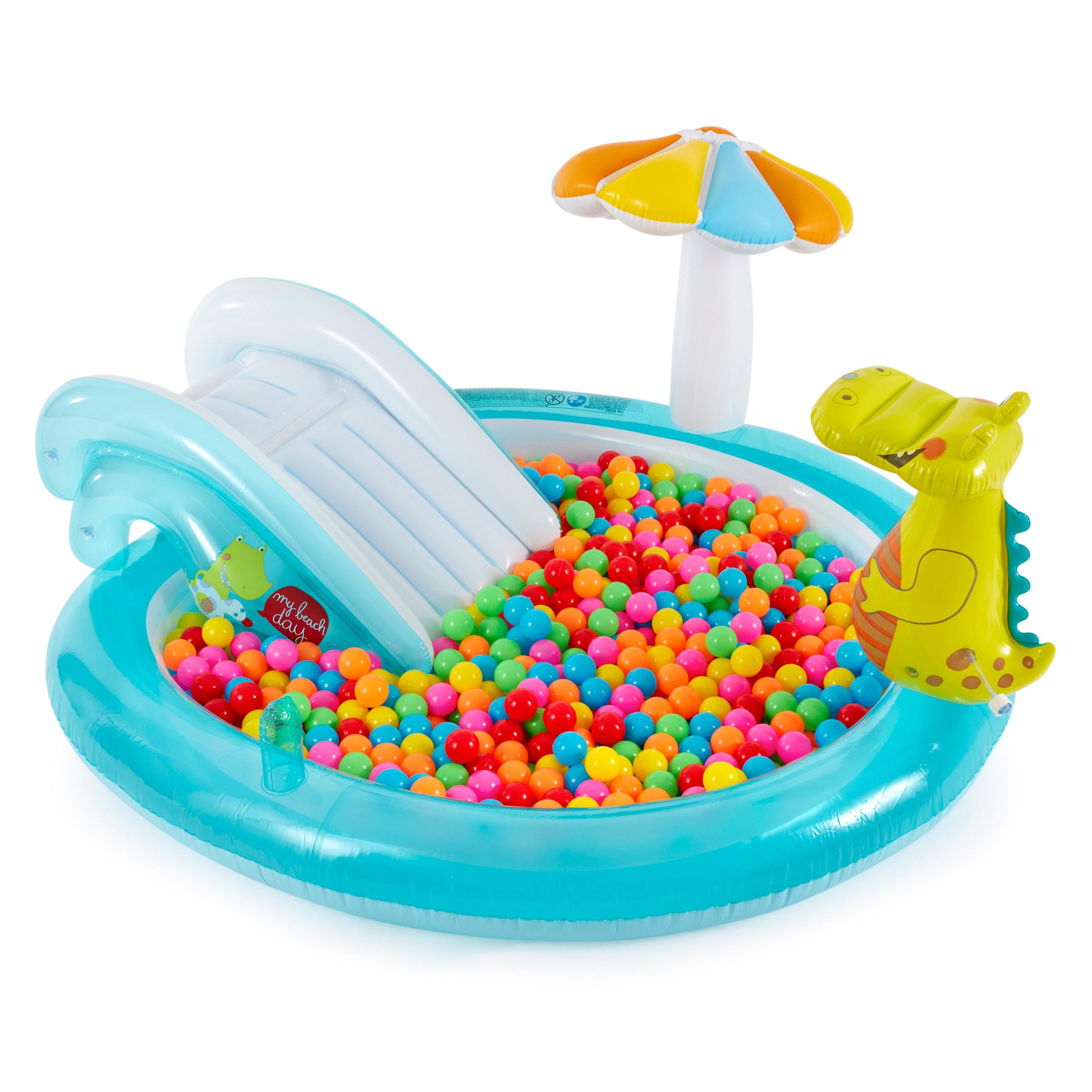 Intex 57165EP Gator 6.6ft x 5.6ft x 4in Outdoor Inflatable Kiddie Pool Water Play Center with Slide, for Toddlers Ages 2 and Up