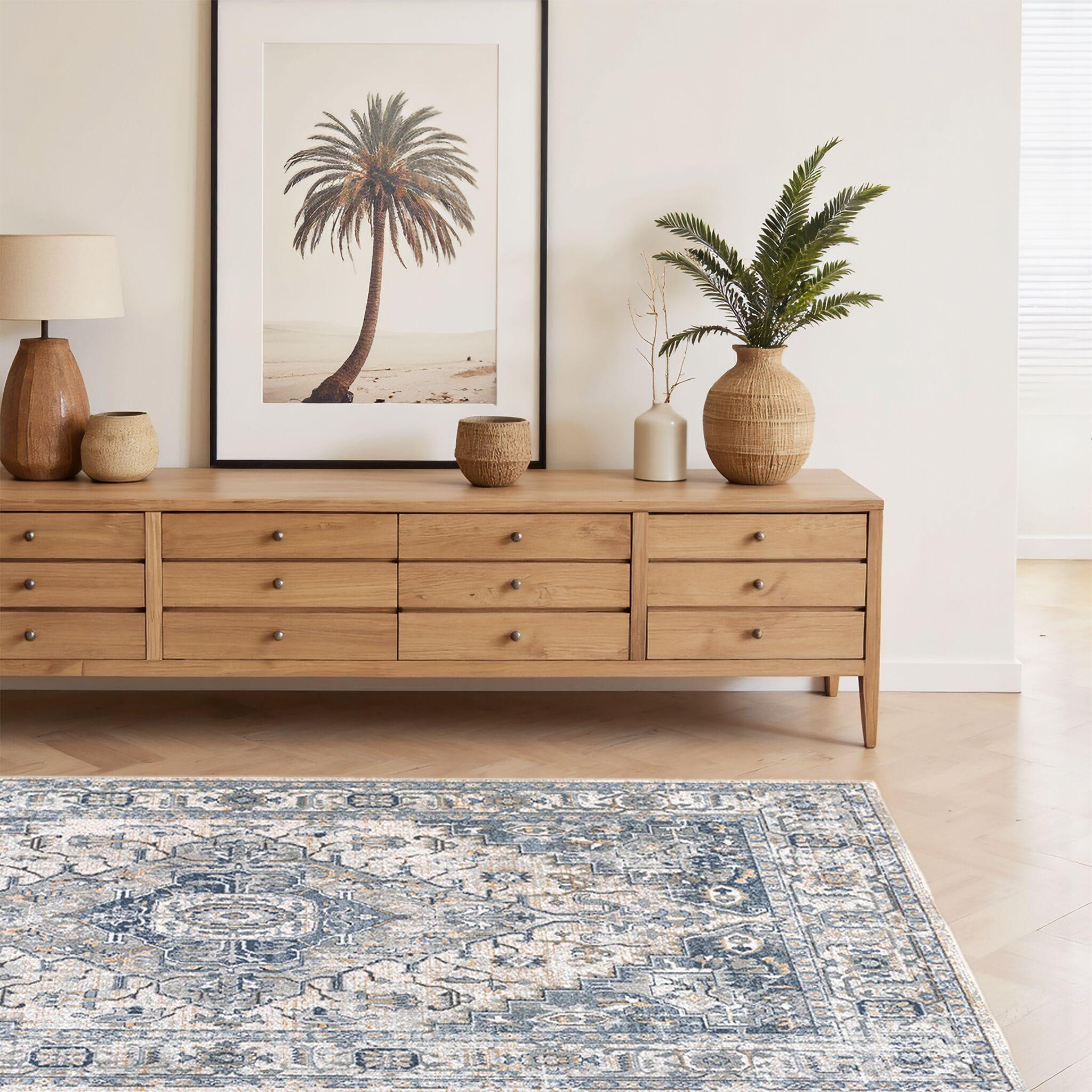 Modern Gray Rectangular Synthetic Rug 7'10" x 10'