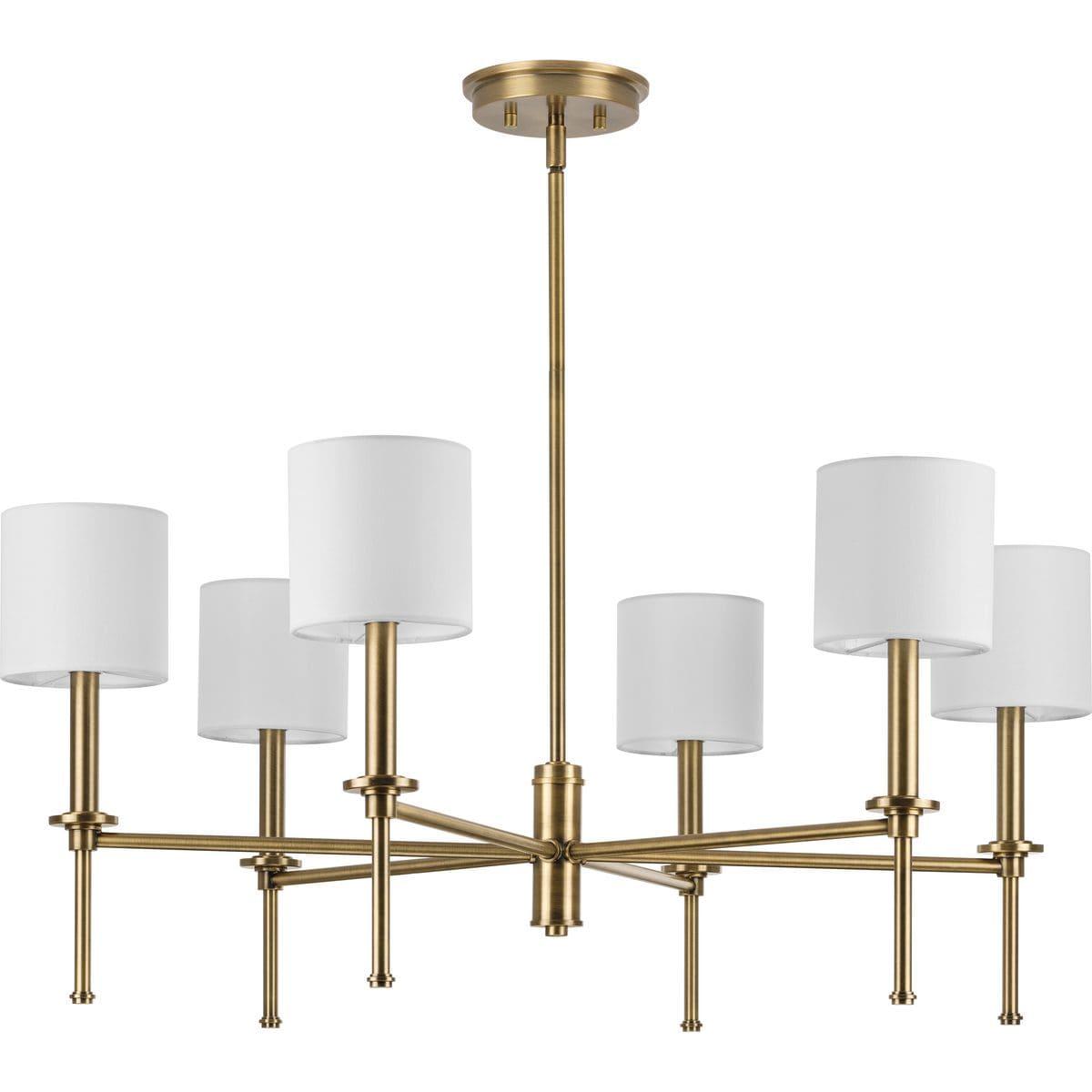 Progress Lighting Elara 6-Light Chandelier, Vintage Brass, Clear Glass Shades