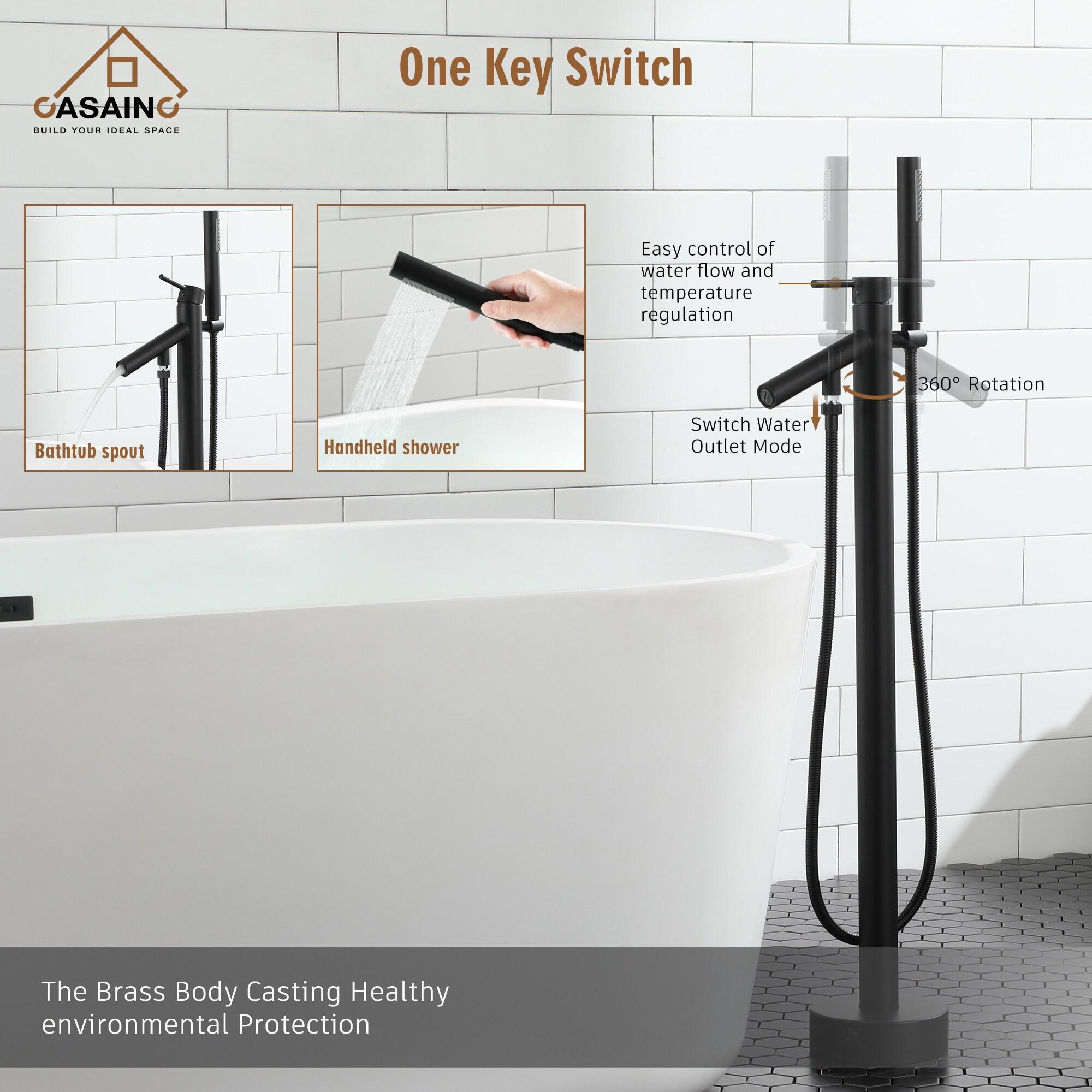 Single Handle Free Standing Bathtub Faucet with Diverter and Handshower