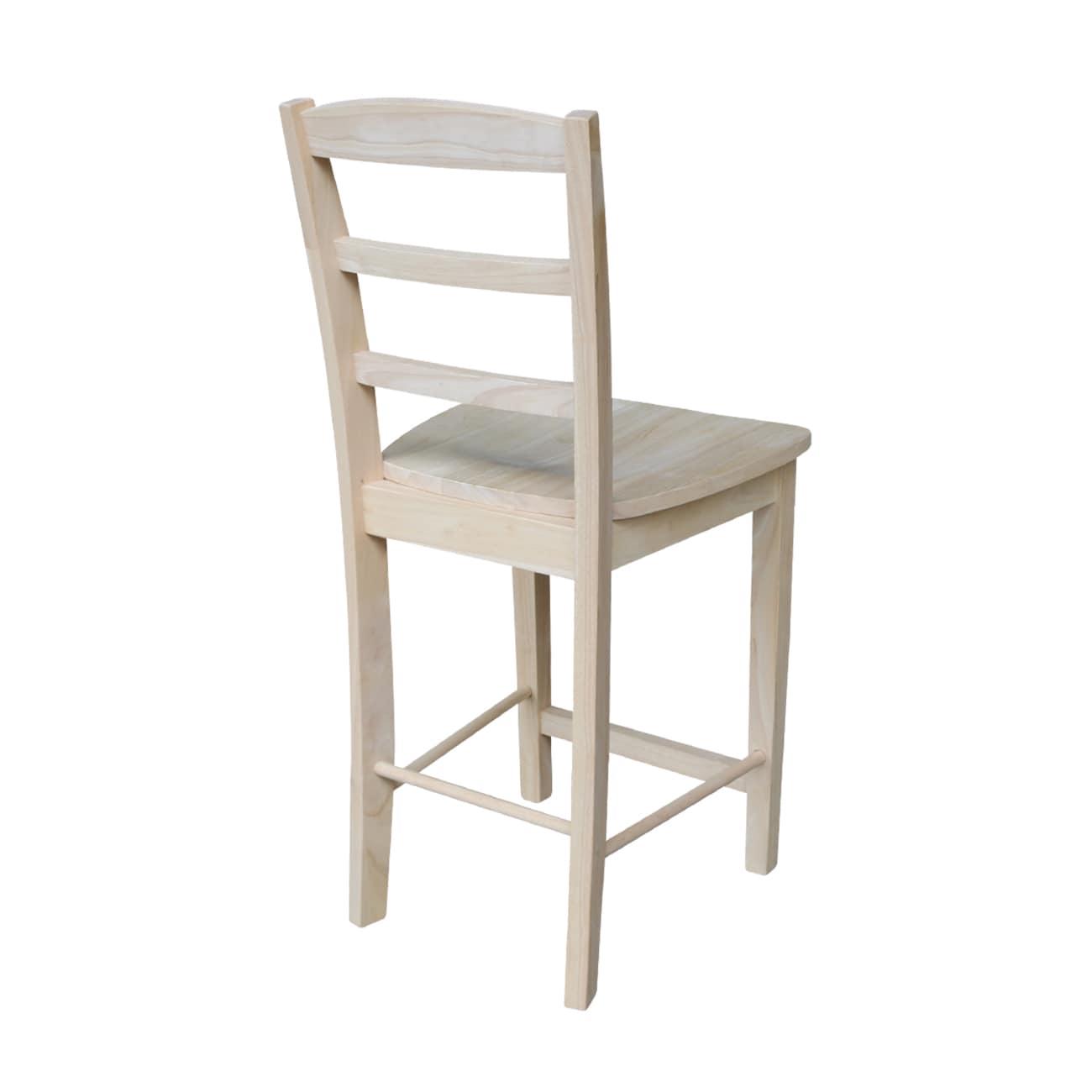 24" Madrid Counter Height Barstool Unfinished - International Concepts: Solid Parawood, Ladder-Back Design, Rubberwood Legs