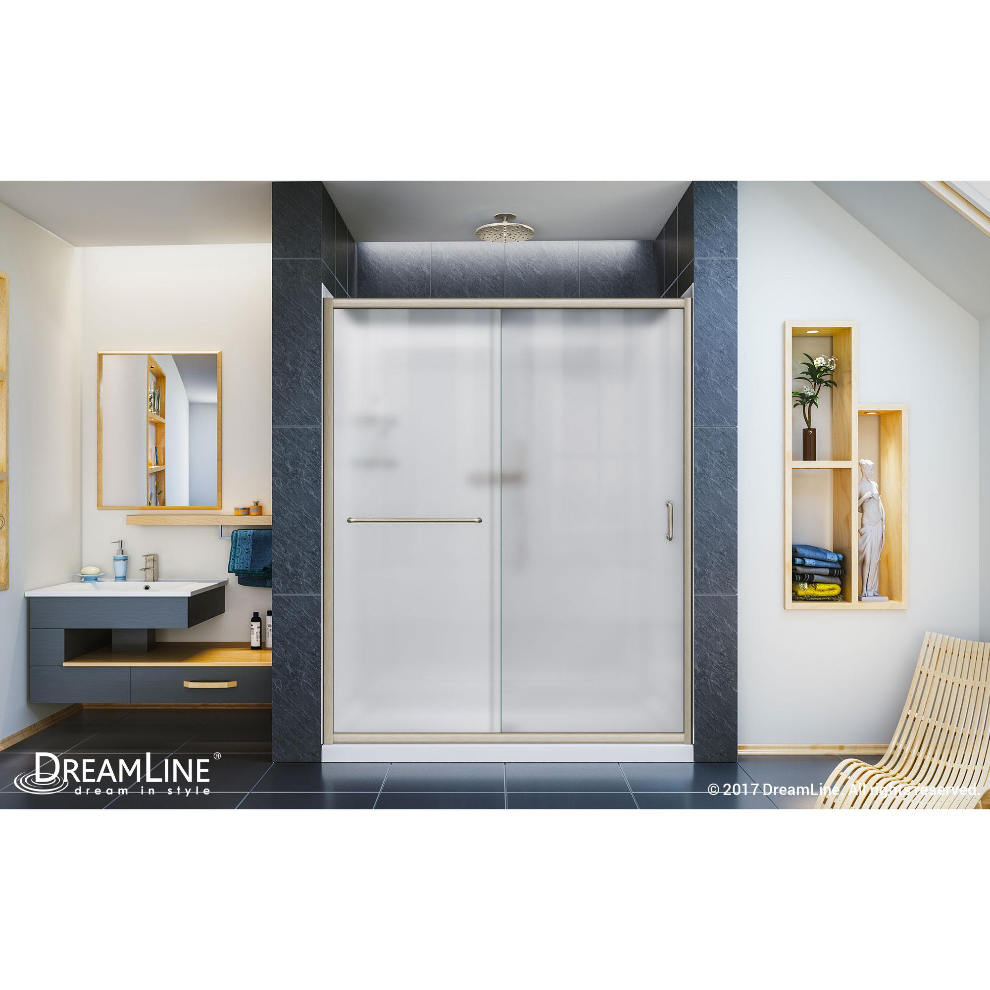 Infinity-Z 60" W x 30" D x 76.75" H Semi-Frameless Rectangle Shower Enclosure with Towel Bar and Base Included