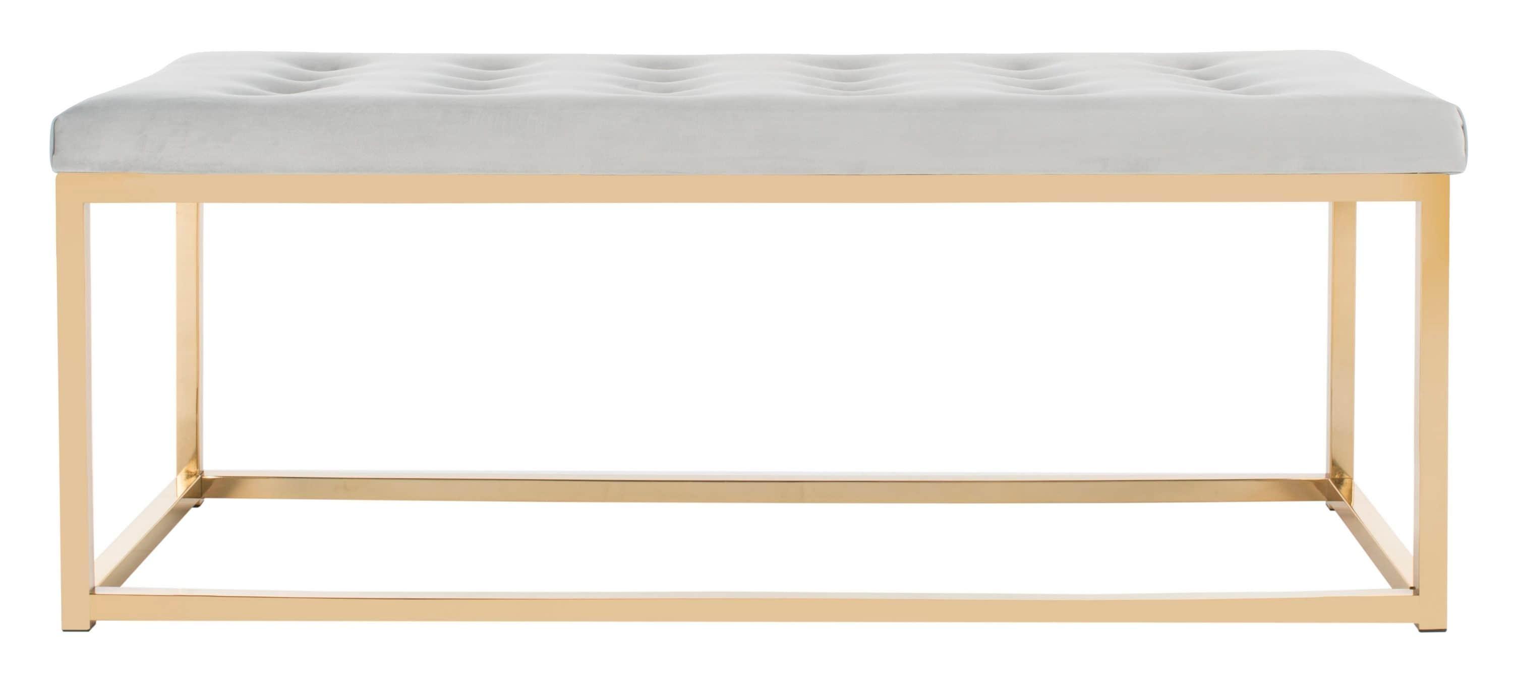 Reynolds Velvet Bench - Grey Velvet/Brass - Safavieh