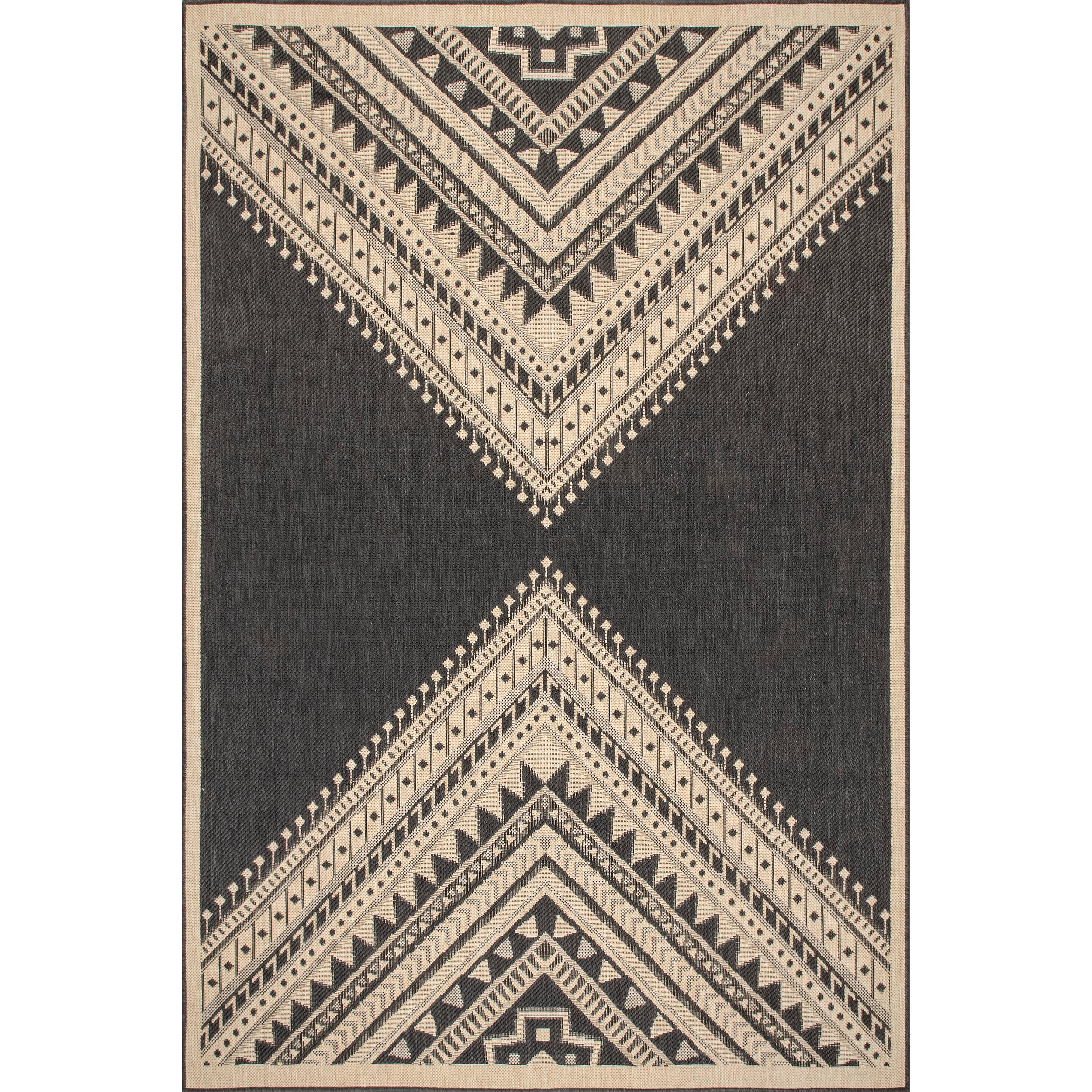 Nuloom Landry Geometric 4x6 Indoor/Outdoor Area Rug for Living Room Patio Deck Front Porch Kitchen, Charcoal/Ivory