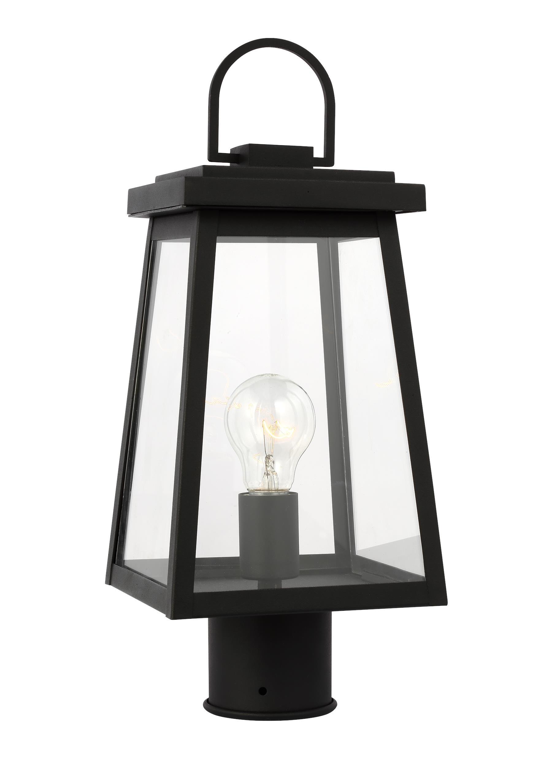 Black Outdoor Post Lantern with Clear Glass Panels