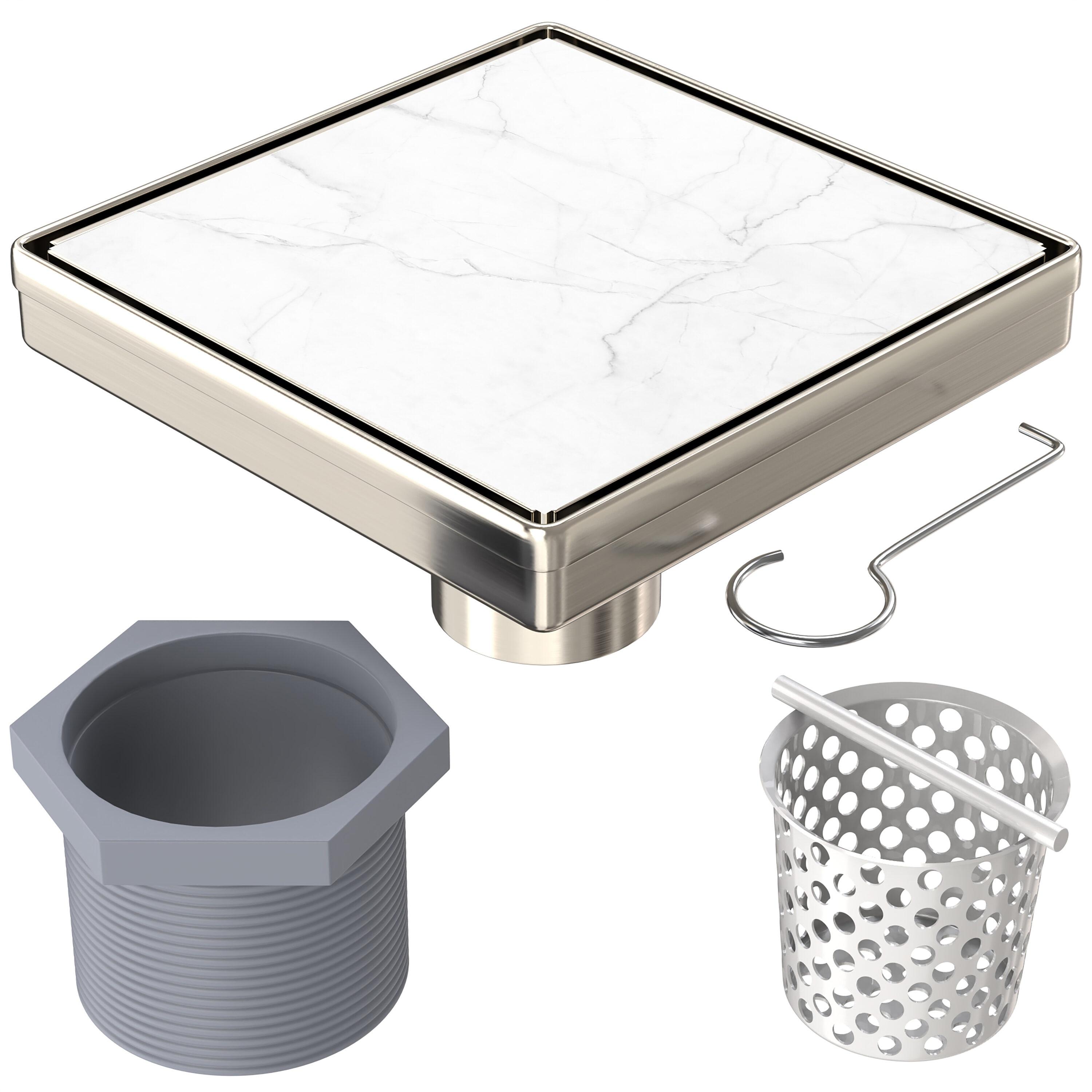 6-Inch Stainless Steel Square Shower Drain with Hair Strainer