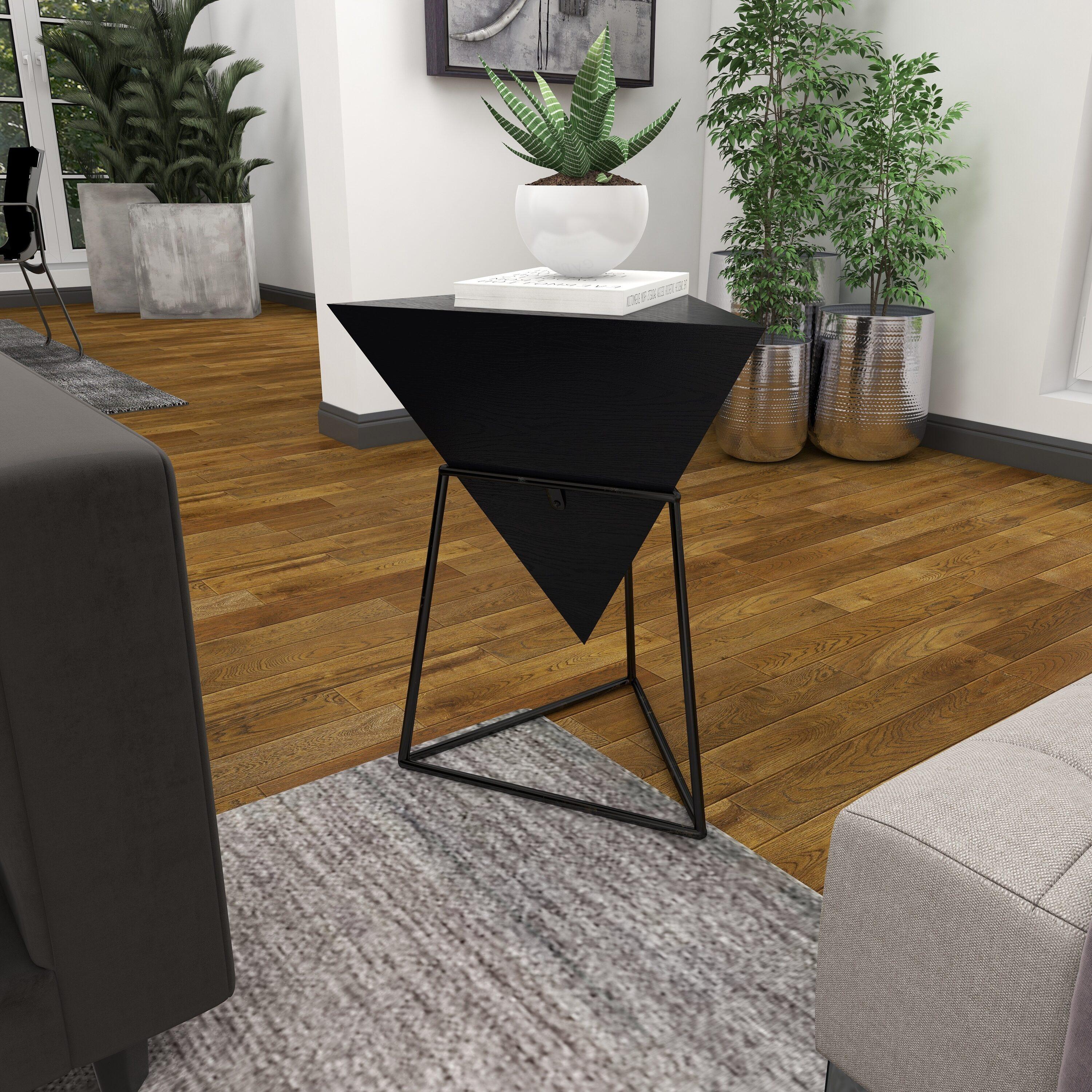 Modern Triangular Accent Table Gray - Olivia & May: Chic Side Table, Metal Frame, Wood Top, Easy to Clean