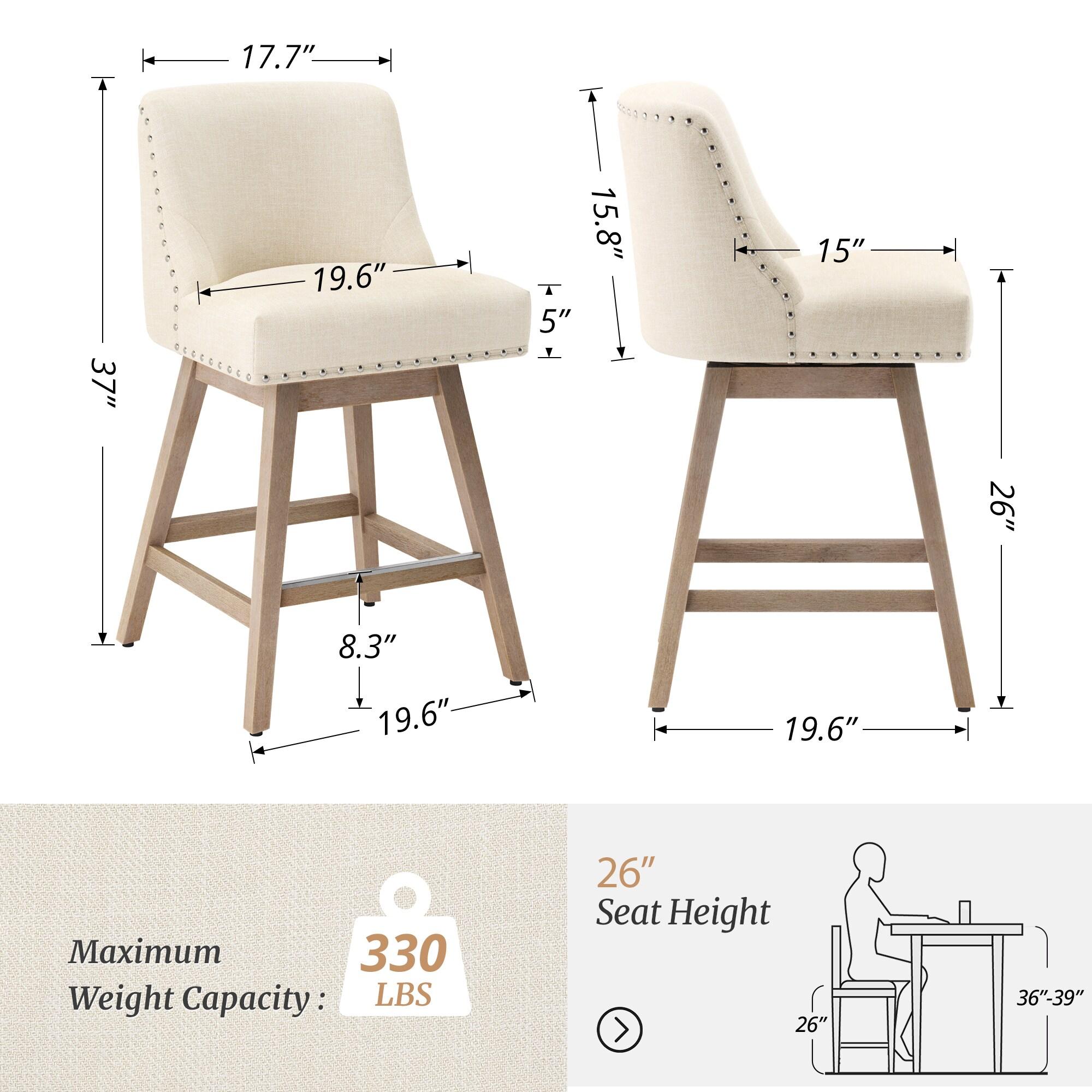 LUE BONA 360-degree Swivel Bar Stools Set of 3, 26" Counter Height Bar Stools with High Back and Wood Legs, Morden Faux Leather Upholstered Barstools for Kitchen Counter