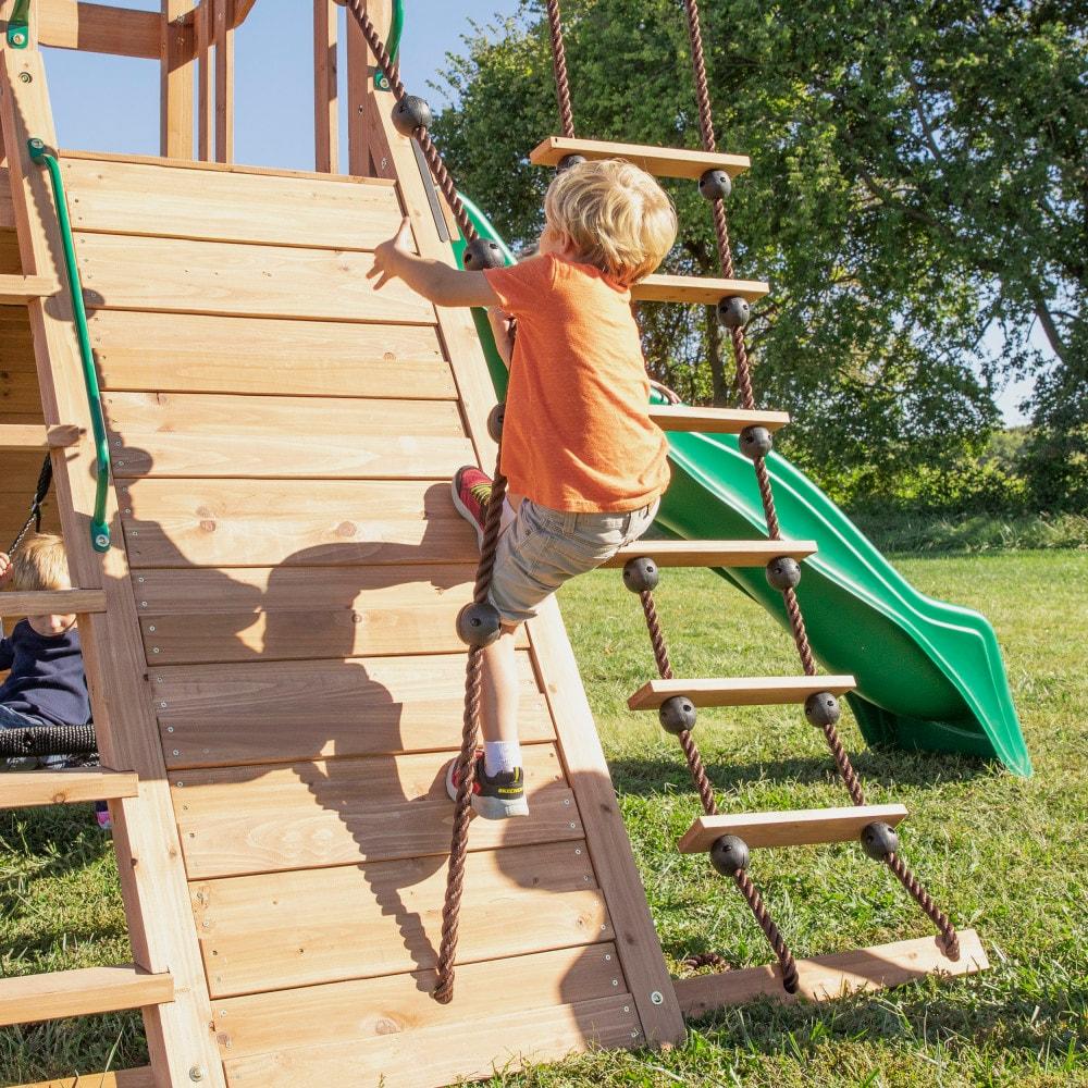 Backyard Discovery Endeavor Cedar Wood Swing Set, Slide, Play Deck, Rock Wall, Rope Ladder