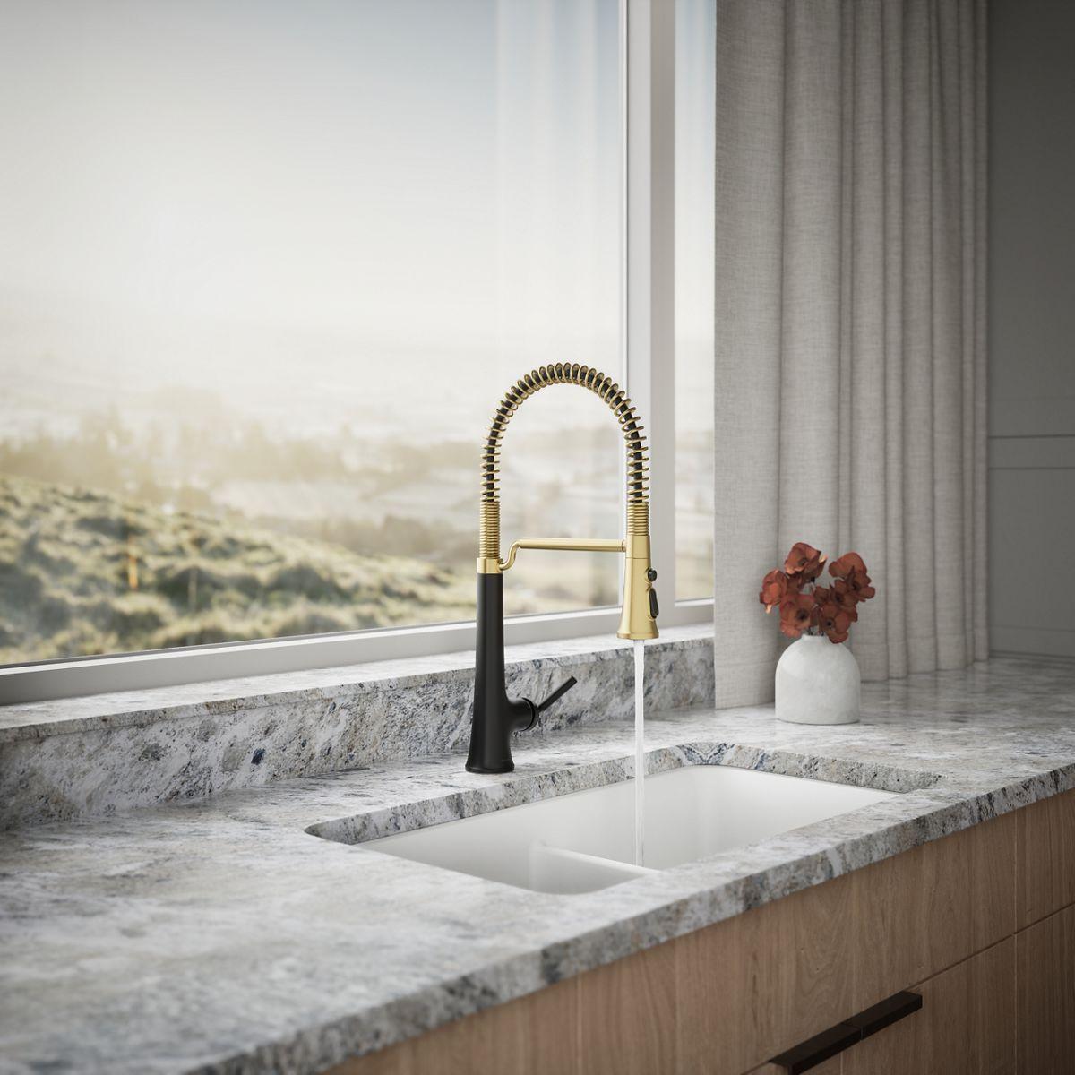 Kohler Tone Single Handle Semi-Professional Pre-Rinse Kitchen Sink Faucet with Three-Function Pull Down Sprayer