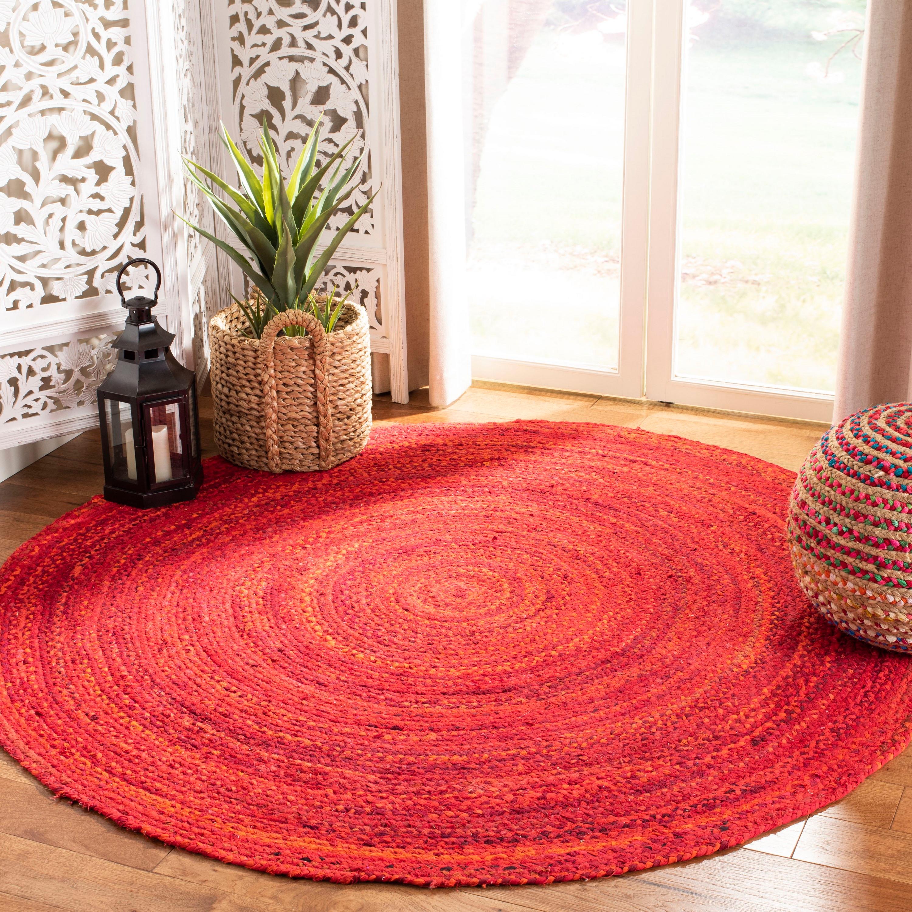 Braided BRD452 Hand Woven Indoor Accent Rug - Red - 3' Round - Safavieh