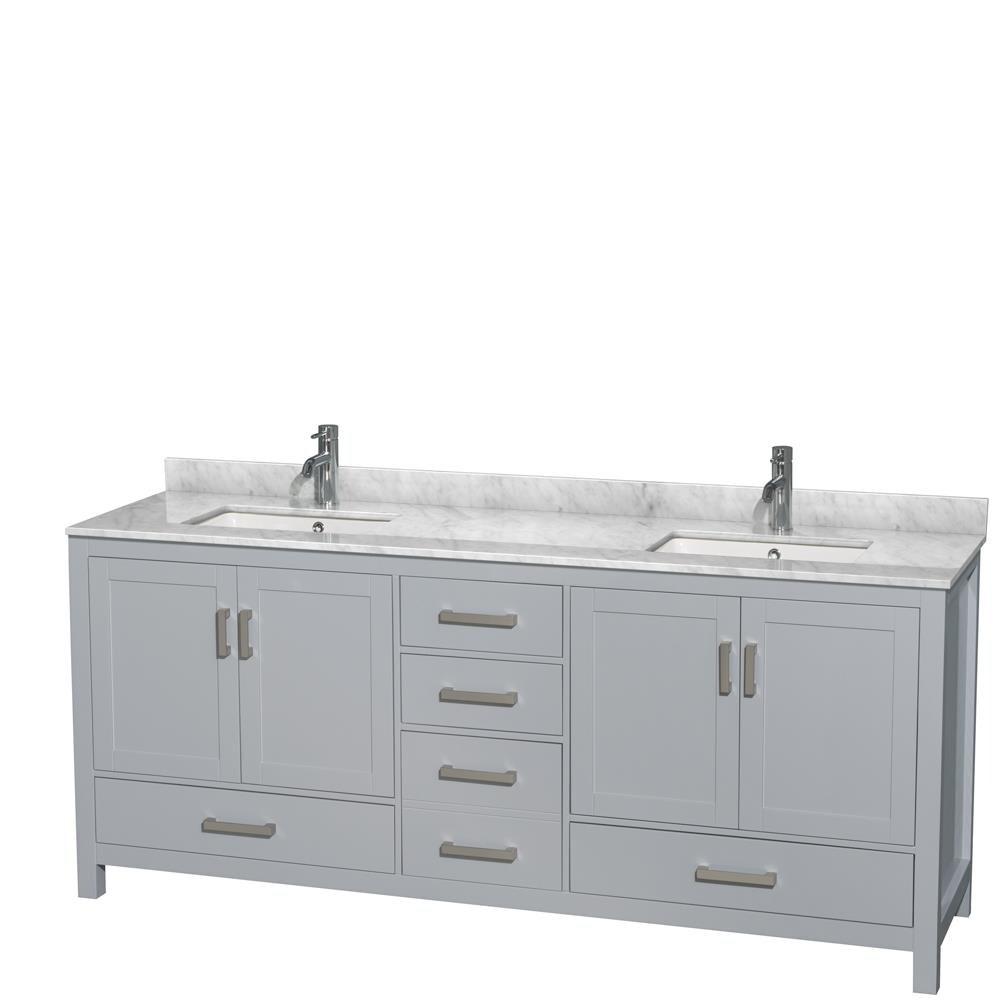 Wyndham Collection Sheffield 80" Freestanding Double Bathroom Vanity with Marble Top