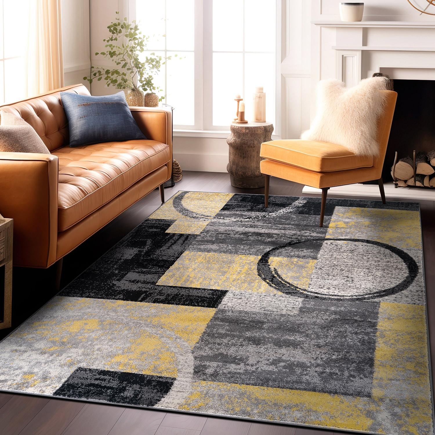 World Rug Gallery Abstract Circle Yellow 7'10"x10'2" Area Rug