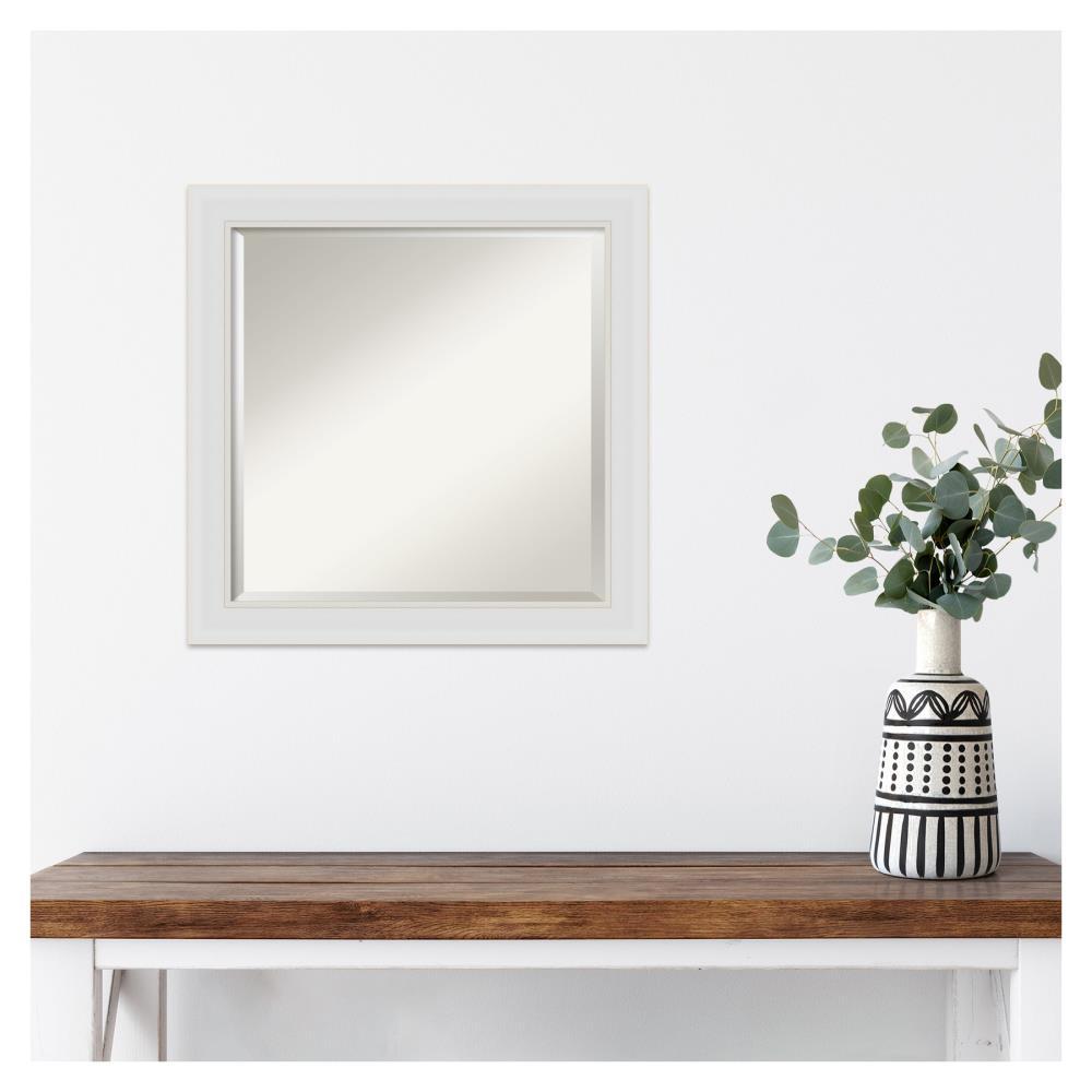 24" x 24" Flair Framed Bathroom Vanity Wall Mirror Soft White - Amanti Art: Satin Finish, Square Shape, No Assembly