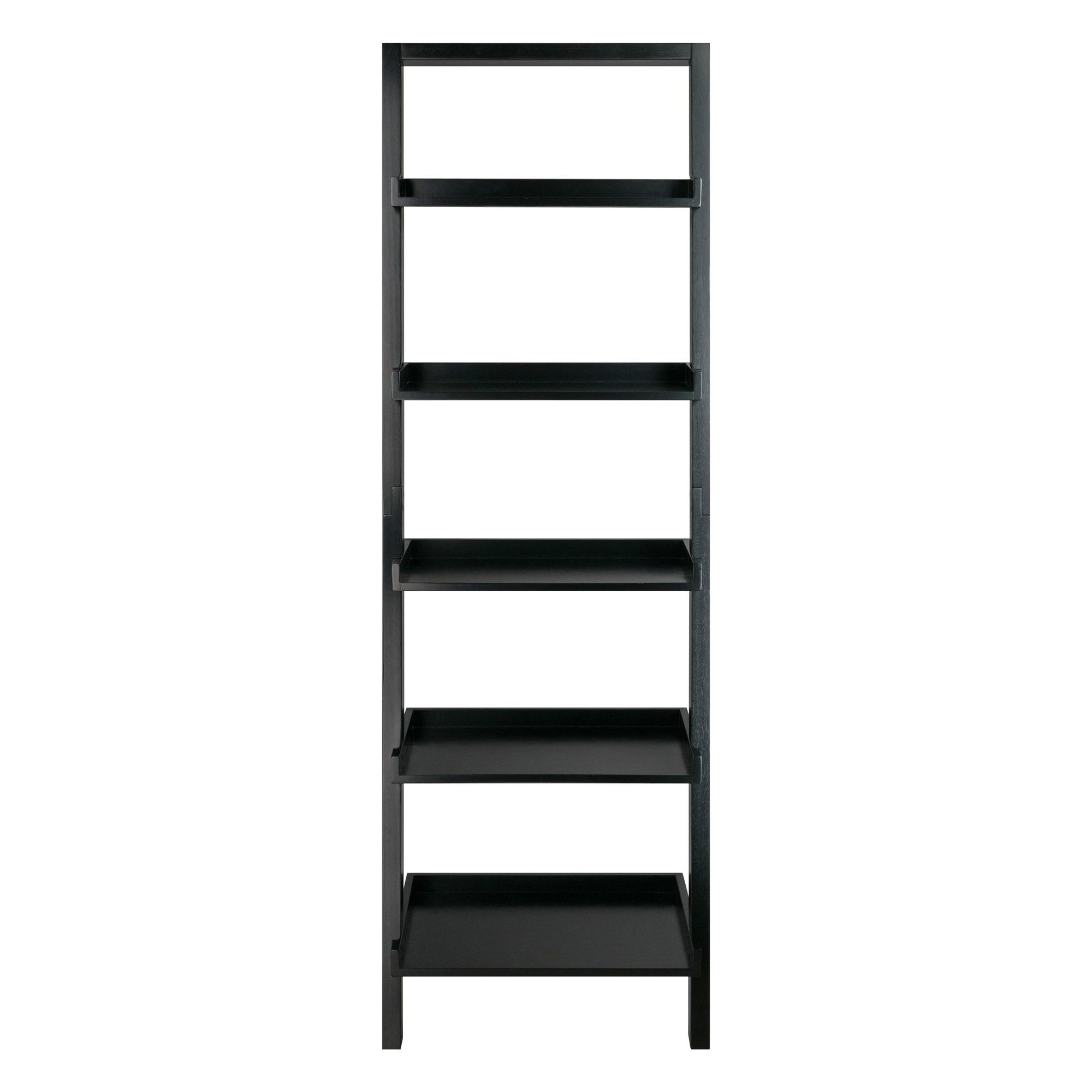 69.36" Bellamy Leaning Shelf Black - Winsome: 5-Tier, Space-Saving, Solid Wood, Wall Secure Bookcase