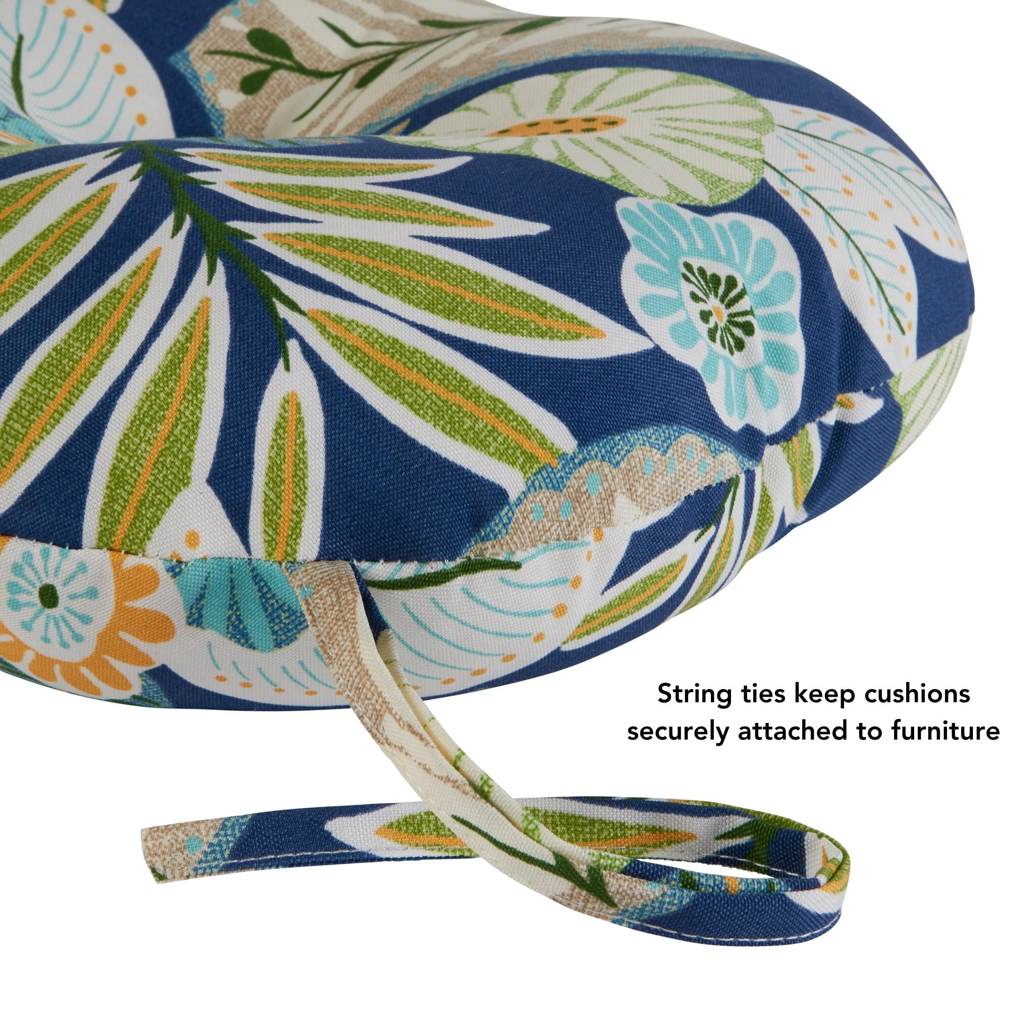 Greendale Home Fashions Marlow Blue Floral 15 in. Round Outdoor Reversible Bistro Seat Cushion (Set of 2)