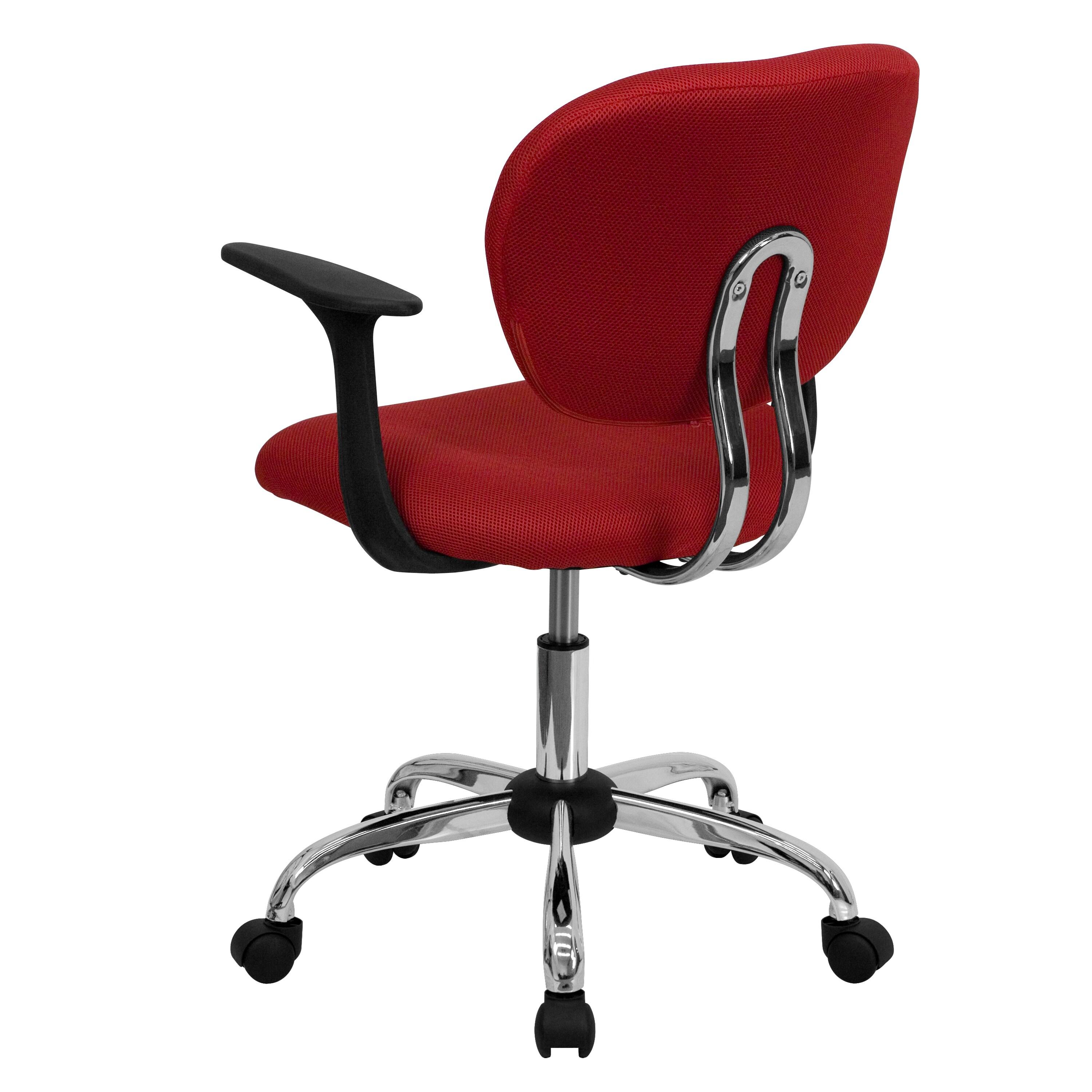 Flash Furniture Mid-Back Red Mesh Padded Swivel Task Office Chair with Chrome Base and Arms