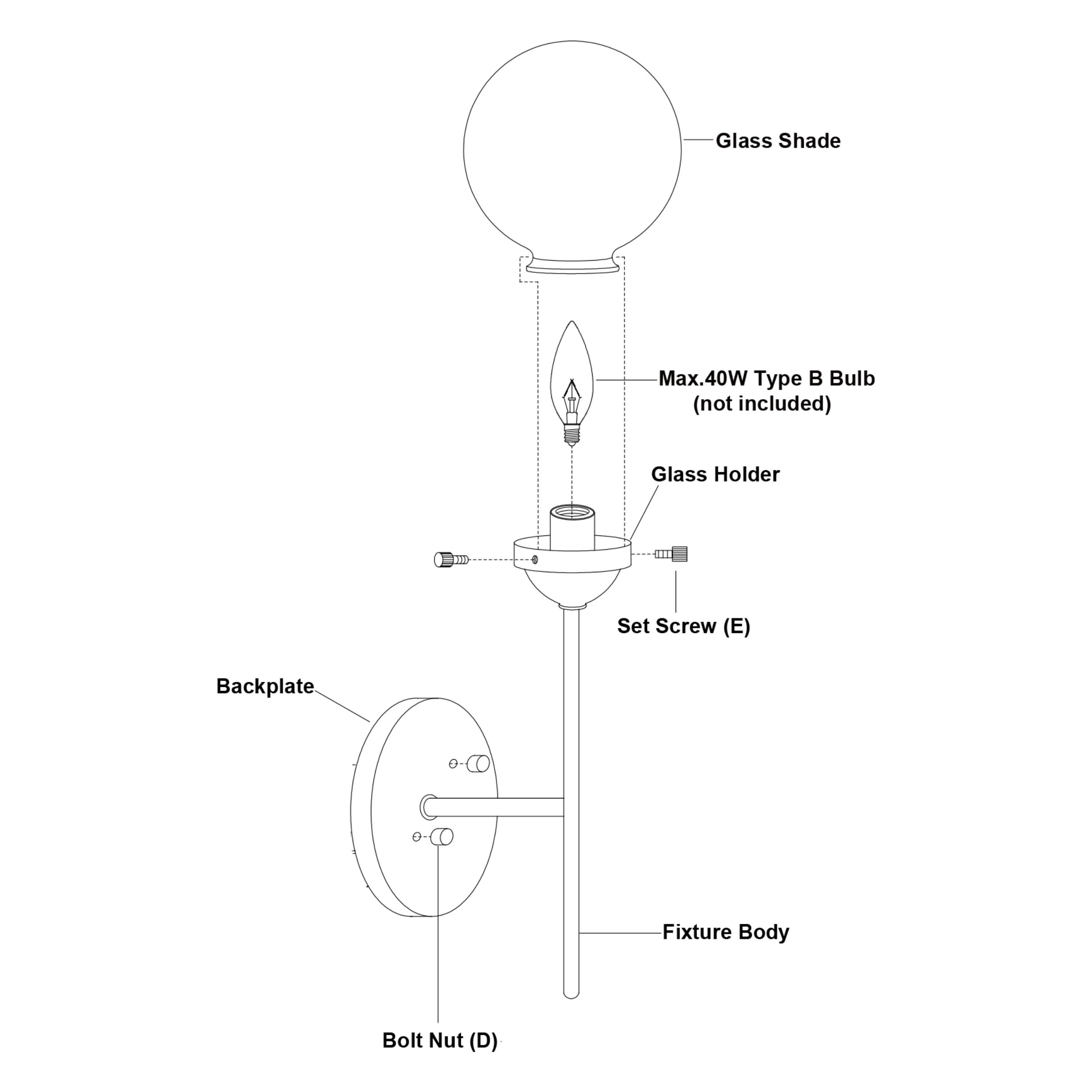 W0395-Vaxcel-Orbit 1-Light Wall Sconce in Industrial and Globe Style 16 Inches Tall and 5 Inches Wide