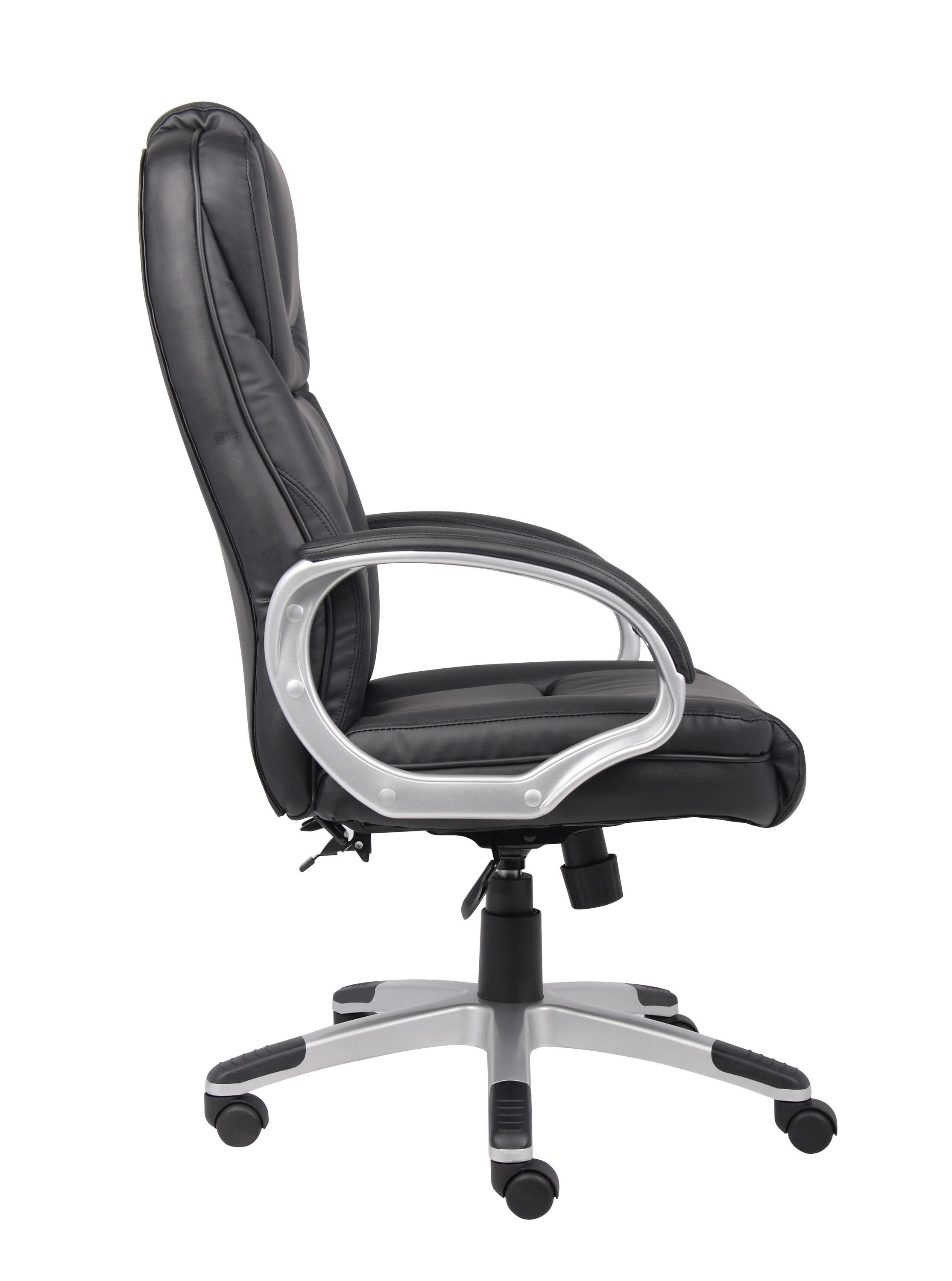 Executive Leatherplus Chair Black - Boss Office Products: High Back, Waterfall Seat, No Tool Assembly