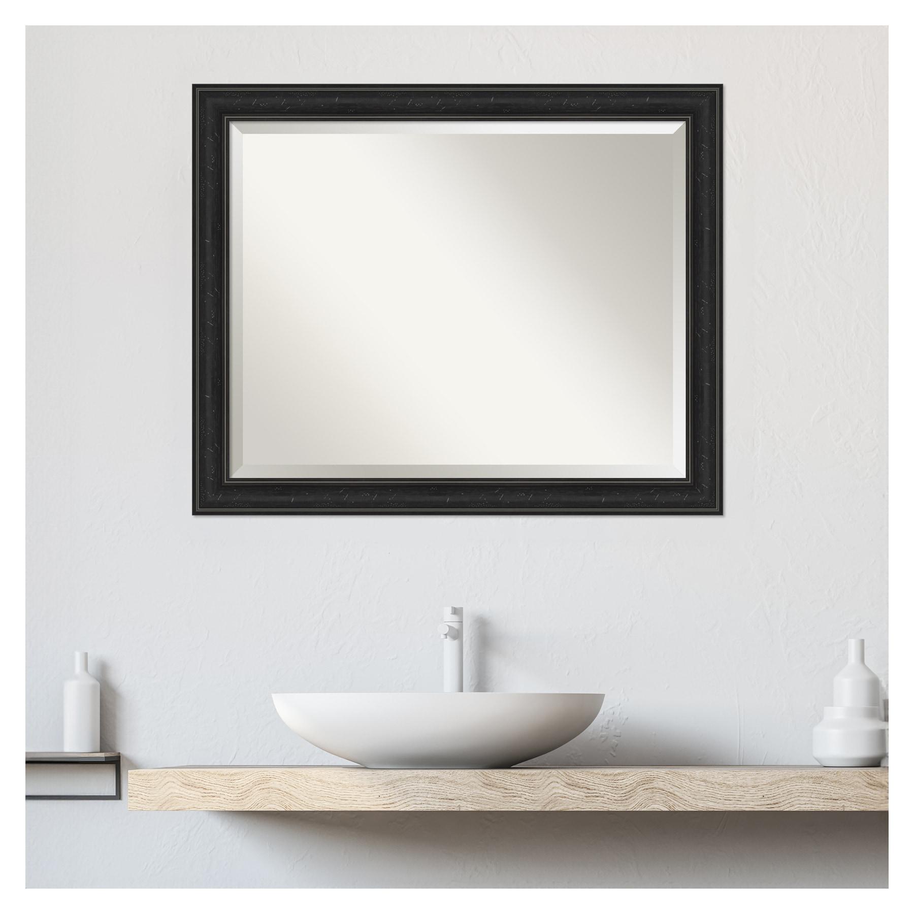 Amanti Art Beveled Bathroom Wall Mirror - Shipwreck Black Narrow Frame Outer Size: 32 x 26 in