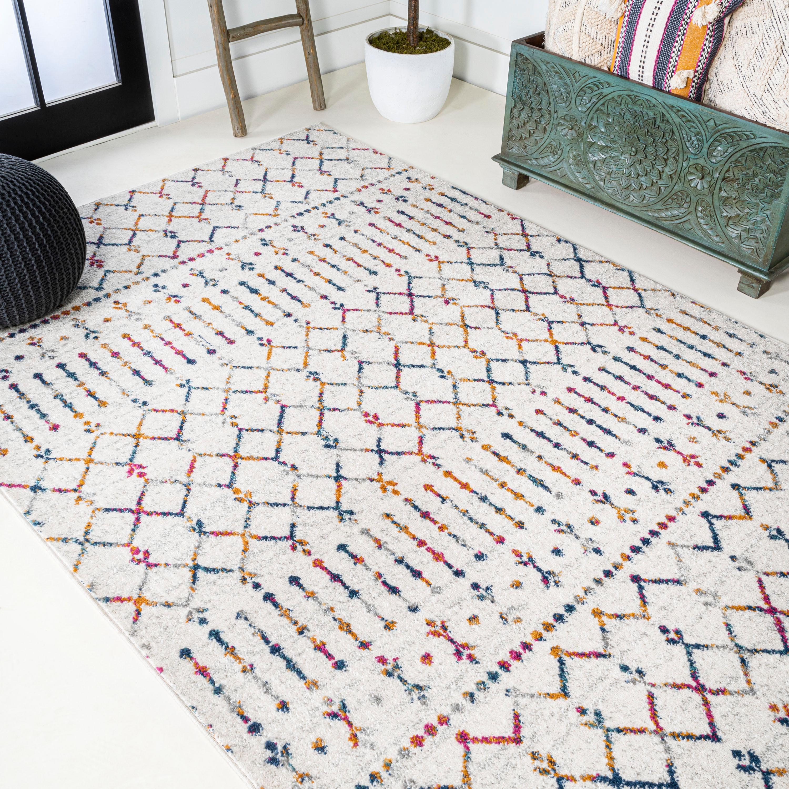 8'x10' Moroccan HYPE Boho Vintage Diamond Area Rug, Cream/Multi - JONATHAN Y