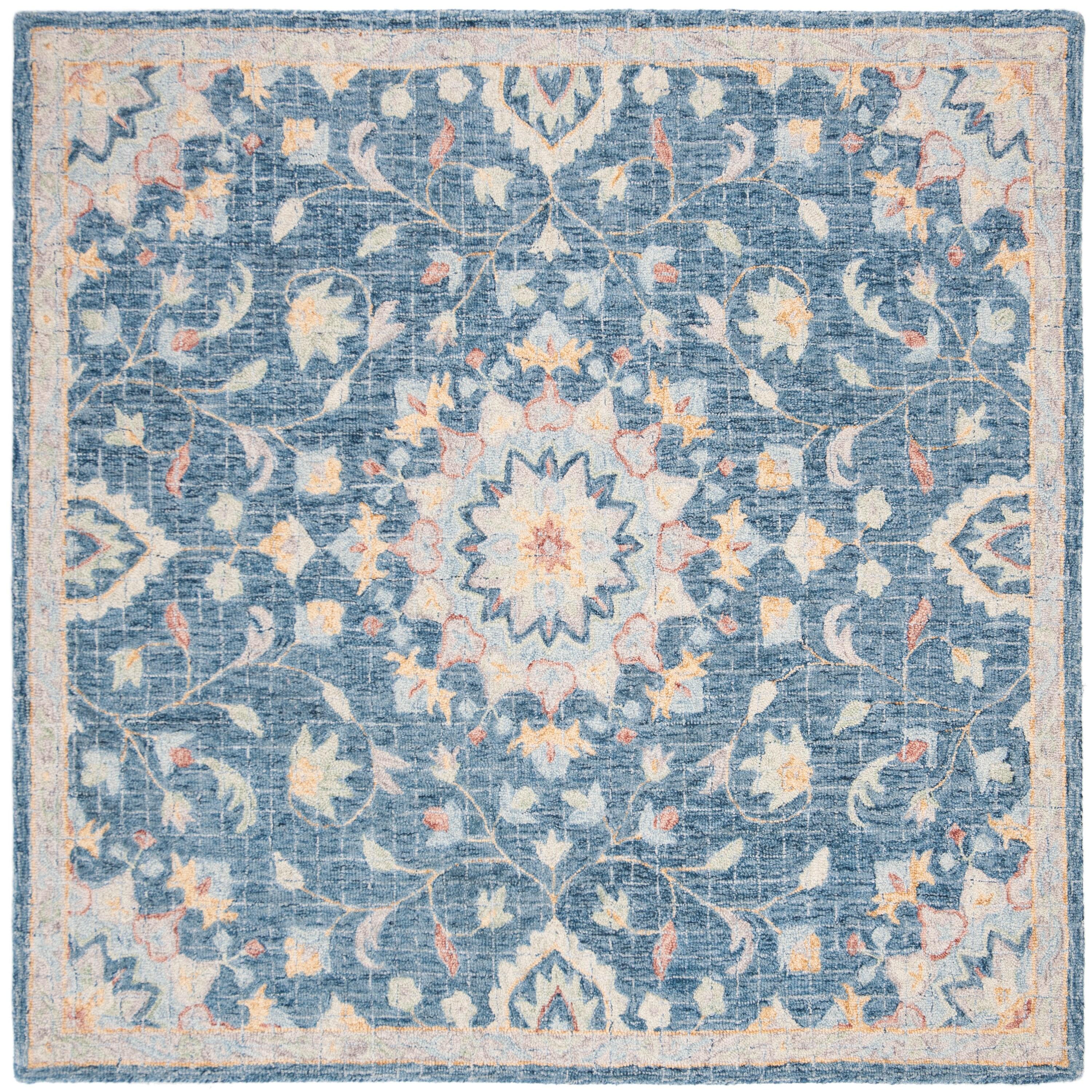 Blossom BLM813 Hand Tufted Area Rug - Navy/Multi - 6'x6' - Safavieh.