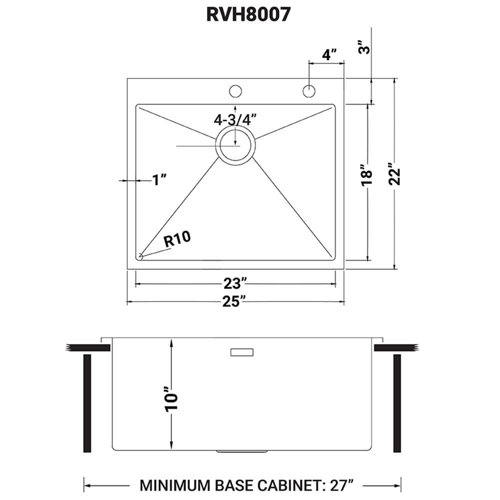 Ruvati 25-inch Drop-in Topmount 16 Gauge Stainless Steel Rounded Corners Kitchen Sink Single Bowl